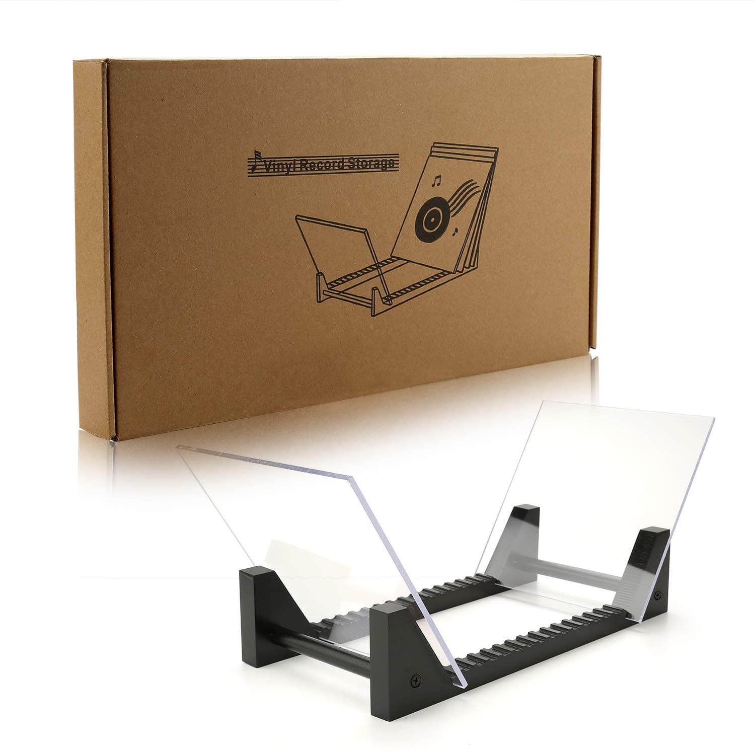 exreizst Vinyl Record Storage - Solid Wood with Crystal Clear Acrylic Holder - Premium Design, Perfect 12" LPs or 7" Singles Display Unit - Stores and Supports up to 50 Albums (60 Lp's: 13.75''-Black)