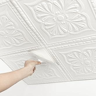 Ceiling Tiles, Ceiling Tiles Peel and Stick Foam, 32 Pcs, Covered 42 Sq.Ft, 3D Wall Panels Peel and Stick, Easy to Install and Cut for Ceil and Interior Wall Decor, Plain White（13.8 x 13.8 inch）