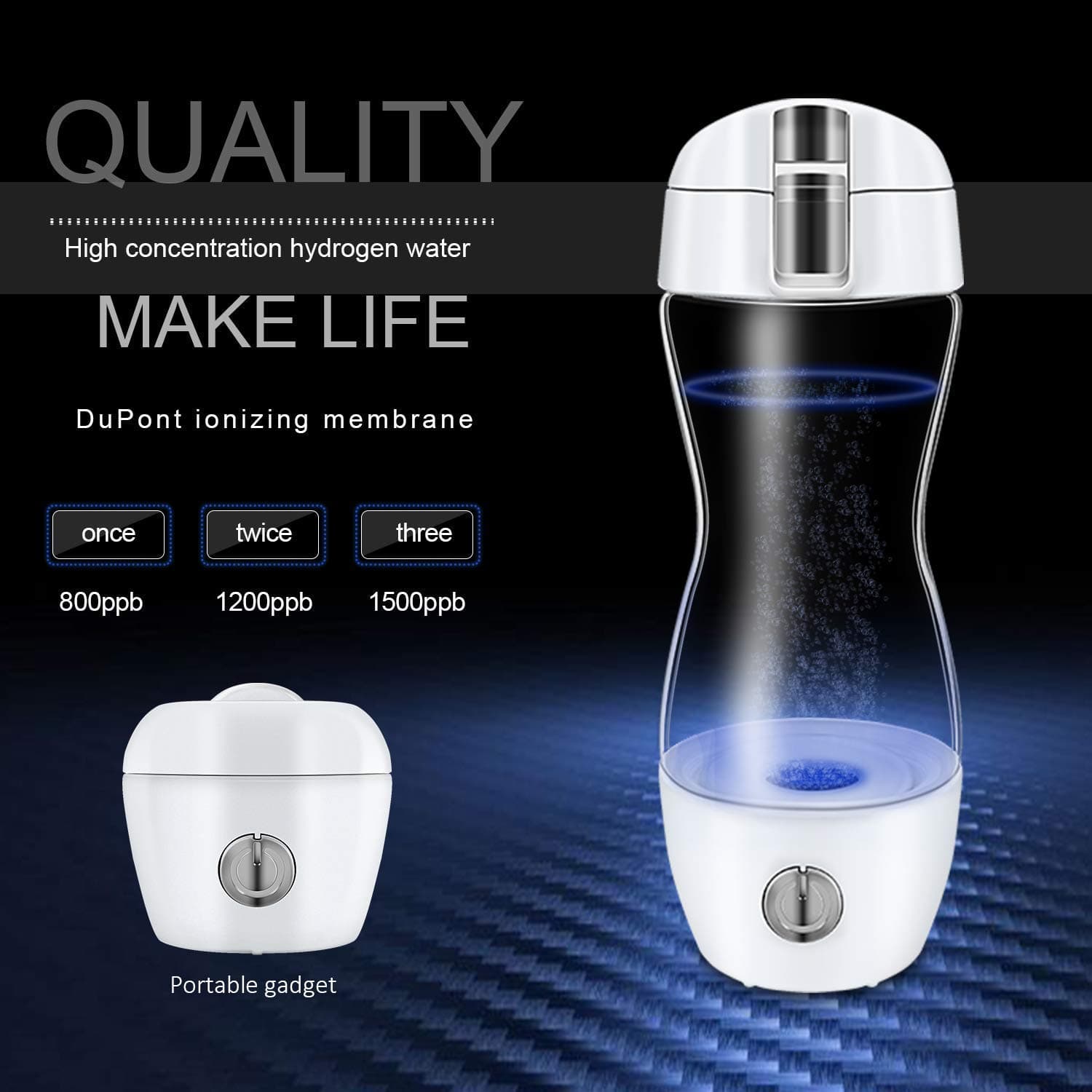 Hydrogen Water Bottle Machine Generator with SPE and PEM Technology, Membrane Make Hydrogen Content up to 1500 PPB and PH of 7.3-8.5