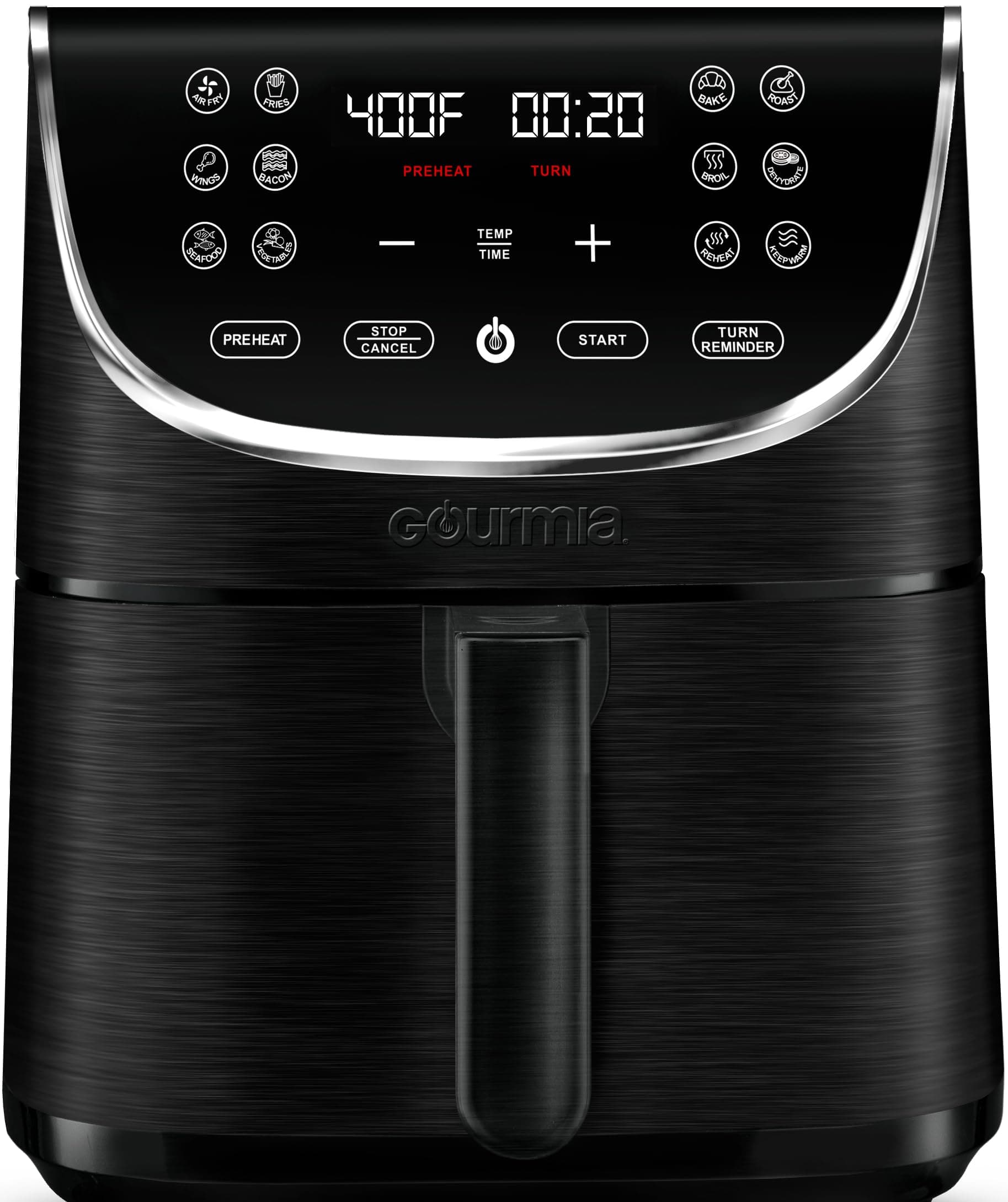 Gourmia Air Fryer Oven Digital Display 7 Quart Large AirFryer Cooker 12 Touch Cooking Presets, XL Air Fryer Basket 1700w Power Multifunction GAF716 Black and Stainless Steel Accents FRY FORCE 360¬∞