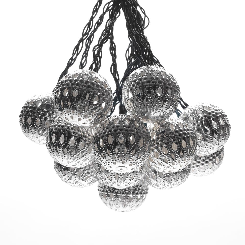 solar string Fairy lights with 15 Balls Warm White for Outdoor, Garden, Chrismas tree, Party, Wedding Decoration (Moroccan Ball)