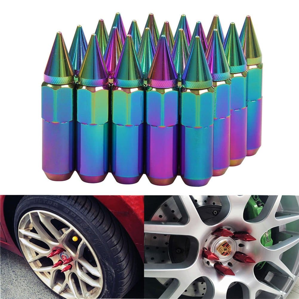 EKYAOMEI 20pcs Aluminum Wheel Hug Nut 60mm 12x1.25 Spike Mounted Extend Nut Refit Hex Lug Nut(12X1.25,colourful)