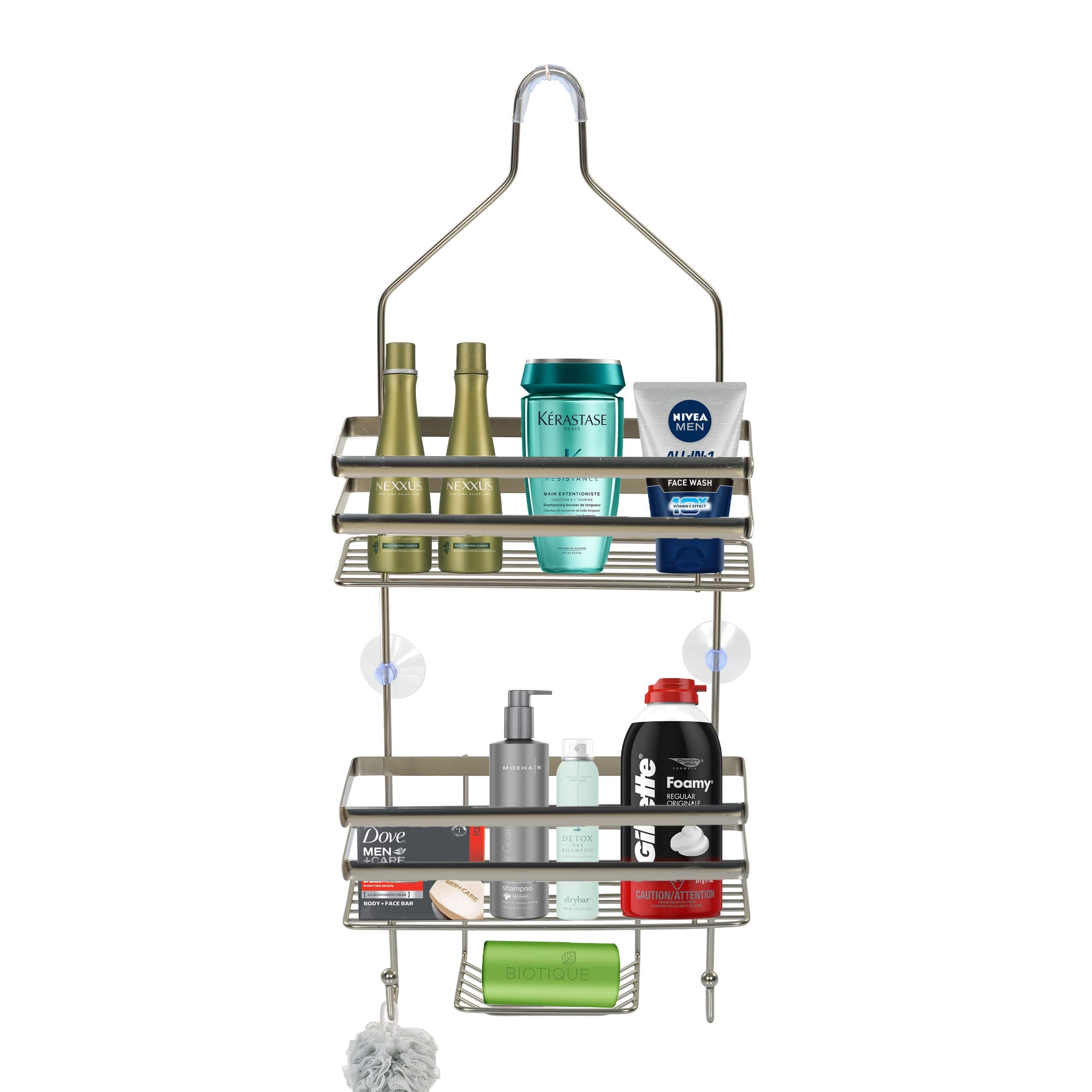 Voroly Metal Wire Hanging Bathroom Self Shower Caddy Extra Wide Space for Shampoo Conditioner and Soap with Hooks for Towel Organizer (3 Tire)