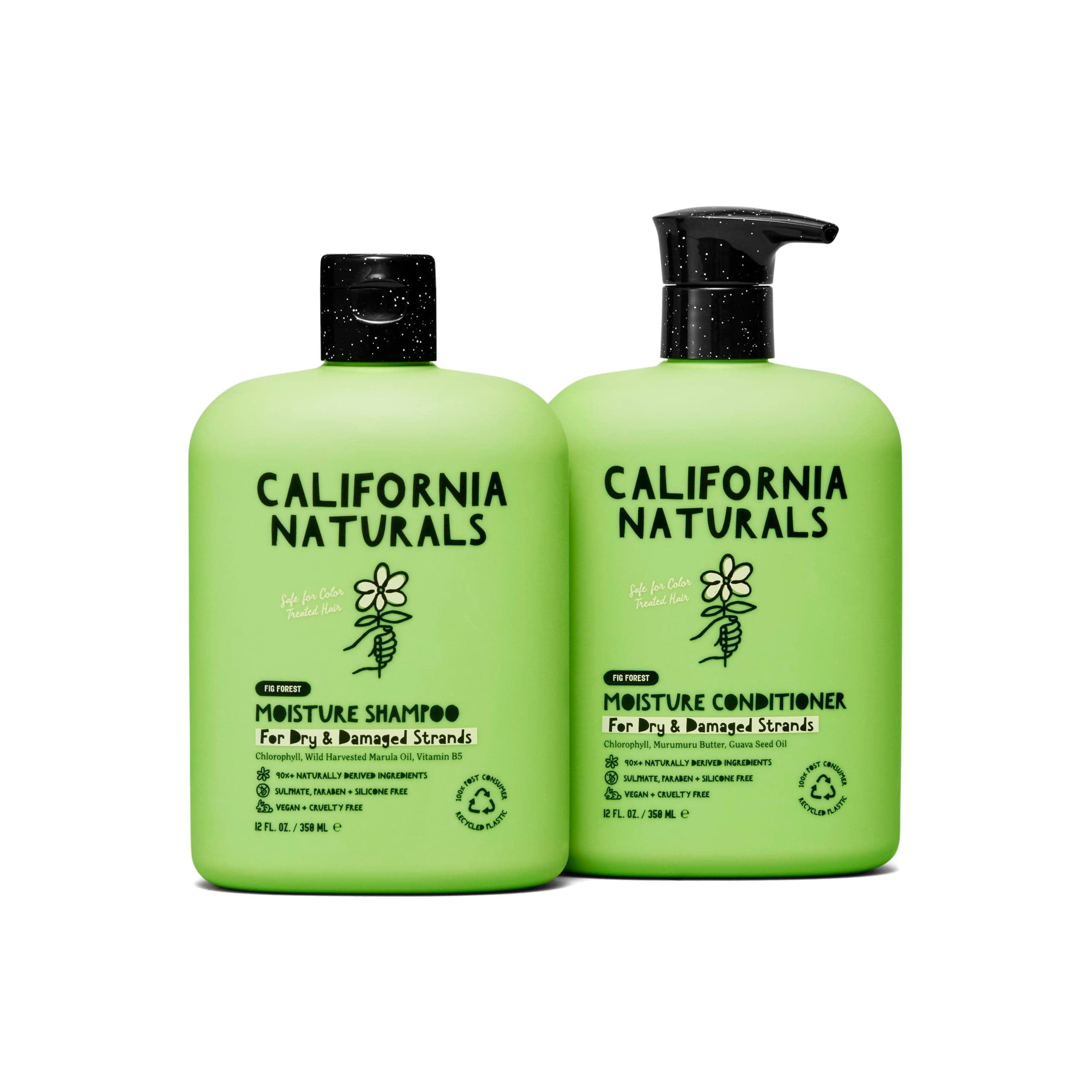 California Naturals Moisture Shampoo and Conditioner for Dry, Damaged Hair, Hair Care Bundle for Women and Men, Natural, Vegan, Cruelty, Silicone, Paraben, and Sulfate Free, Color Safe, 12 fl oz