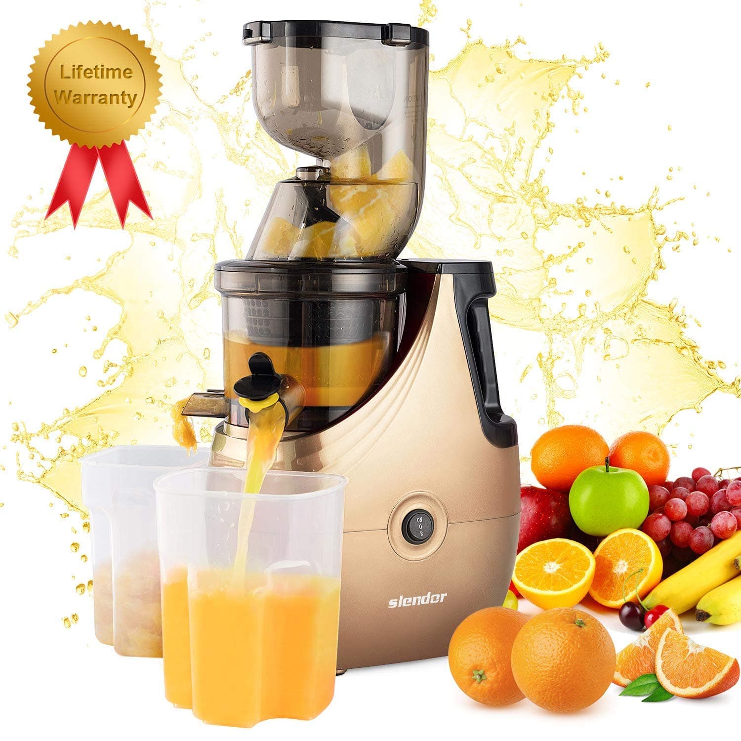 Masticating Juicer Machines Cold Press Slow Juicer Juice Extractor with 3 inches Chute Easy to Clean, Quiet Motor, Reverse Function for Fruits and Vegetables, High Yield, BPA-Free with Brush