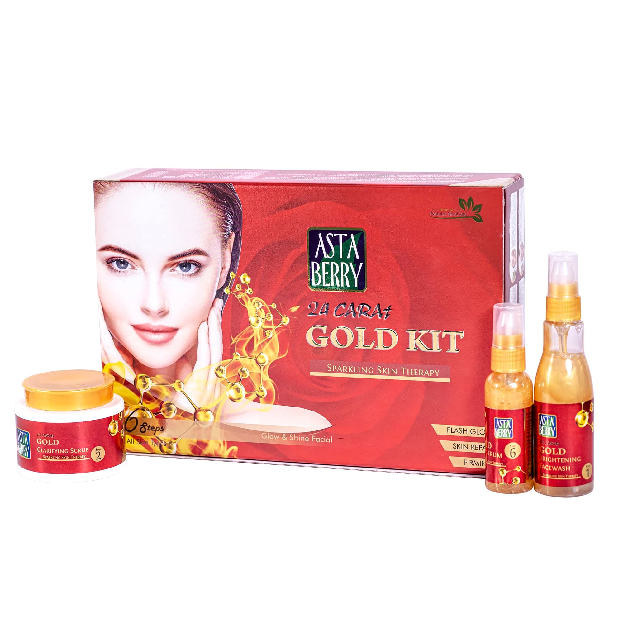 Gold Facial Kit 6 Steps - Sparkling Skin Therapy Glow Shine For Women | Skin Repair | Flash Glow & silky smooth look | Lightens Blemishes & Marks