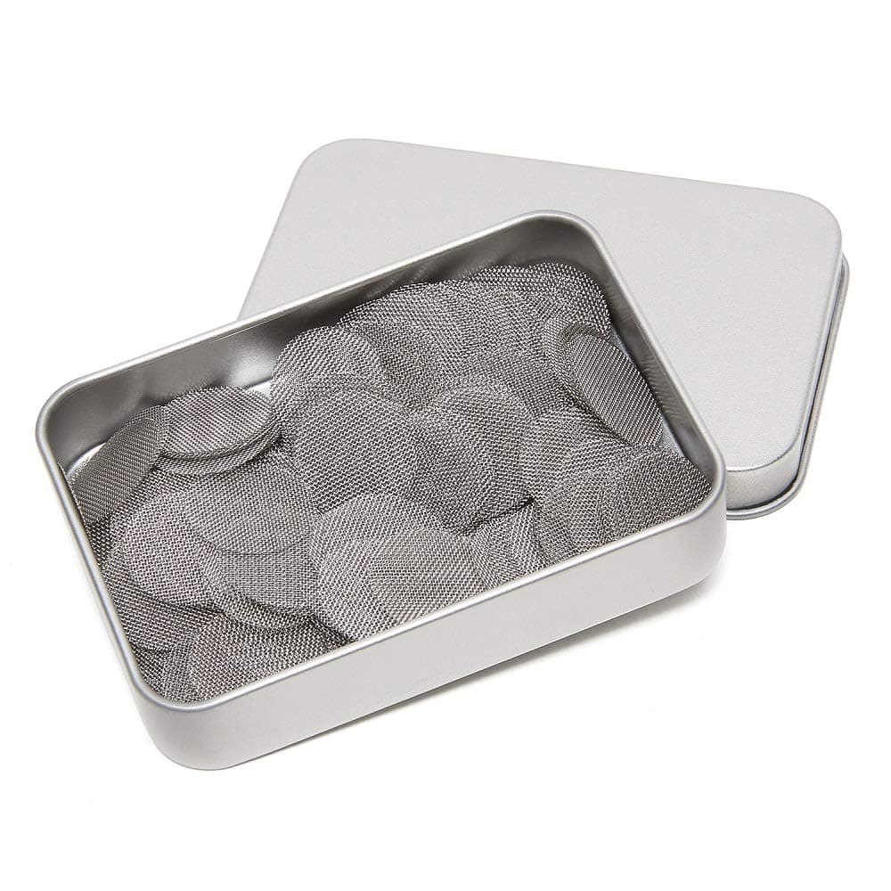200pcs Metal Pipe Screens, 5/8 Inch Stainless Steel Screens, Pipe Screens with Metal Box