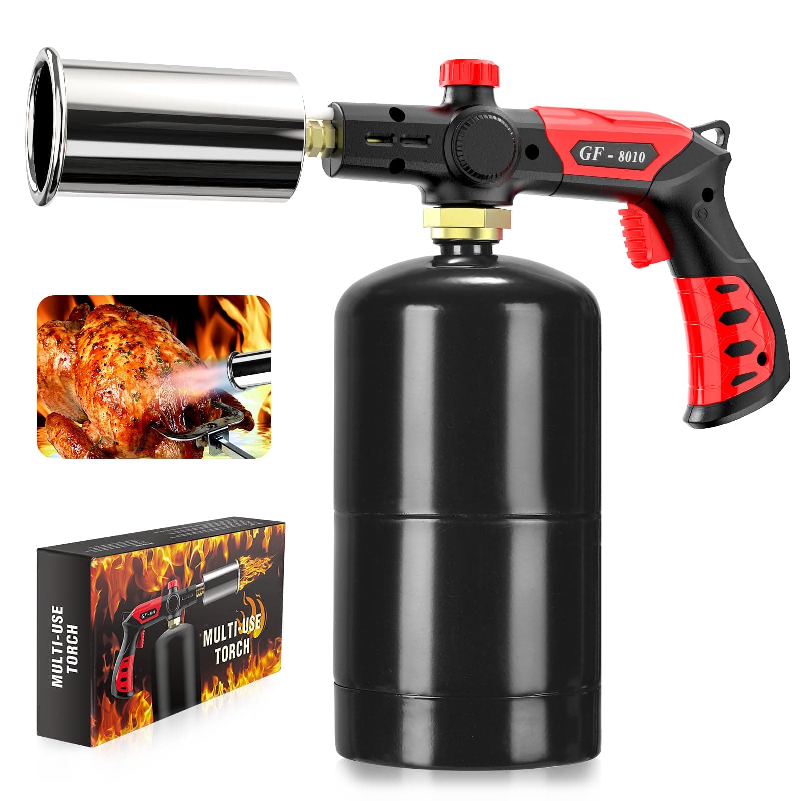 Powerful Butane Torch, Laintene Cooking Torch Lighter Propane Torch Fit All Butane Tanks, Blow Torch with Adjustable Flame for BBQ Searing, Baking, and Culinary (Gas Not Included)
