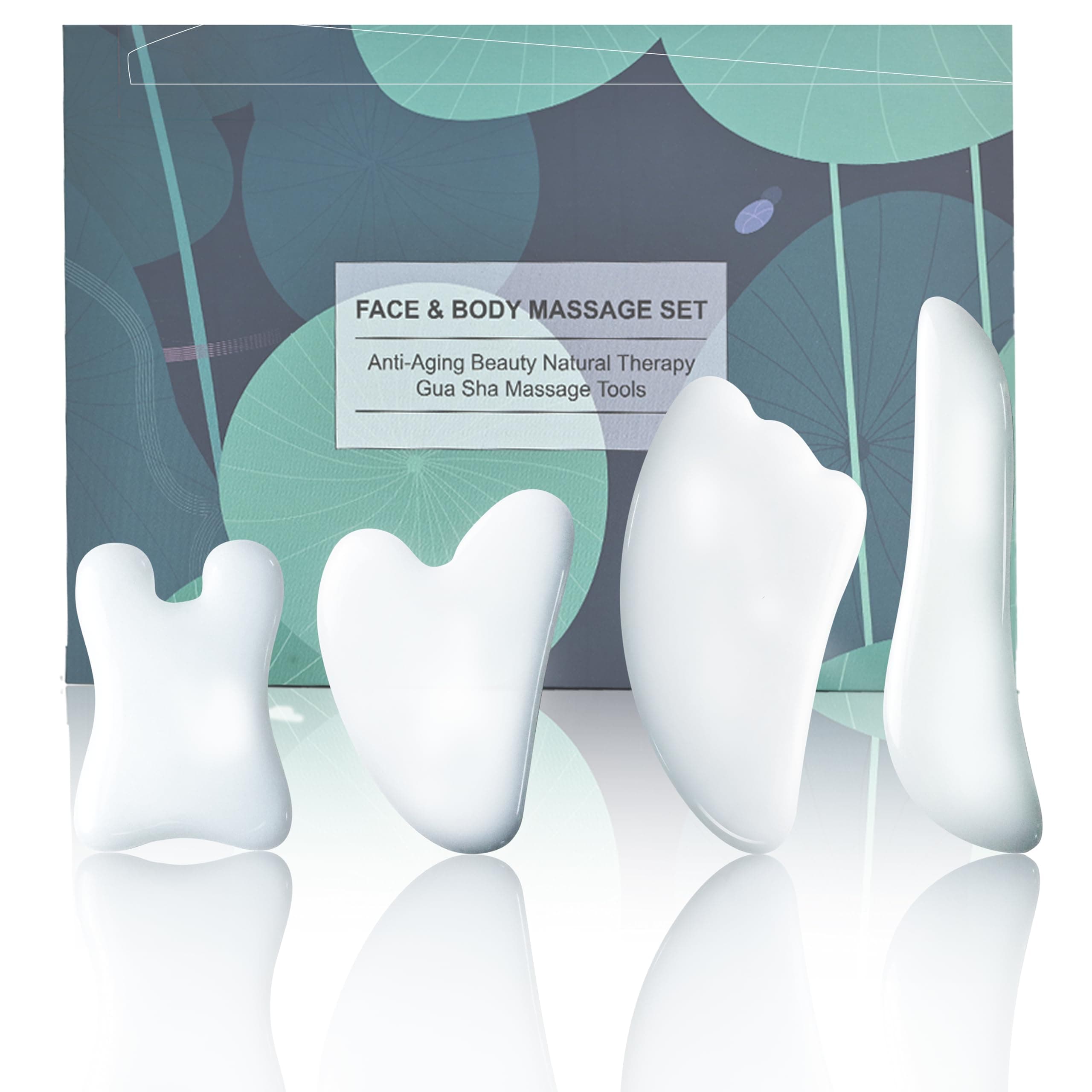 Guasha Massage Tool, 4 Pcs Gua Sha Facial Tool, Guasha Board for SPA Acupuncture Therapy Trigger Point Treatment, Gua Sha Scraping Massage Tool (White)