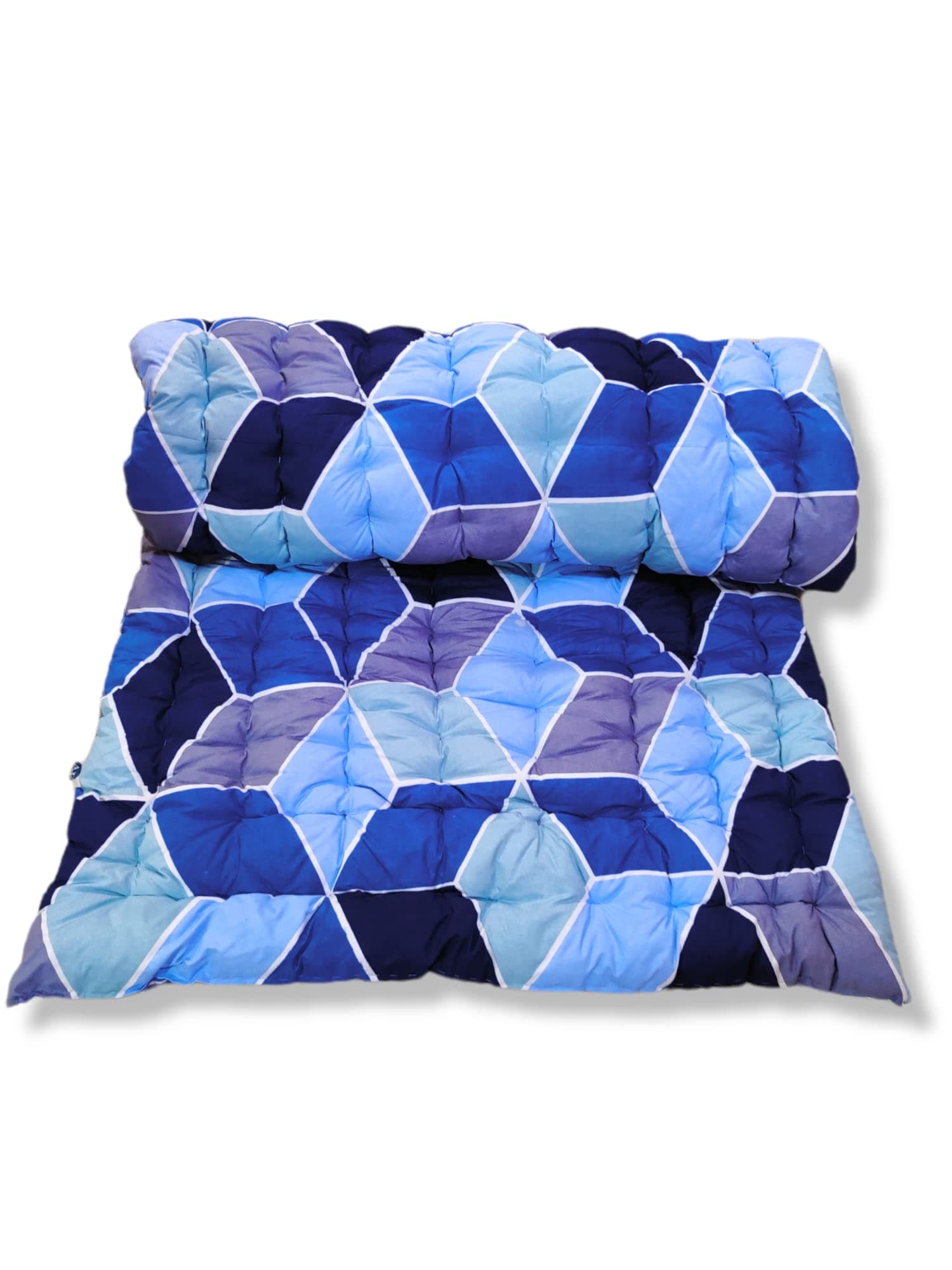 Soft Cotton Quilt | Lightweight Foldable Single Firm Mattress | 3D Printed Design | 1-Person Sleeping Capacity | Size: 3 x 6 ft (72 x 36 Inches) | Blue Diamond Pattern