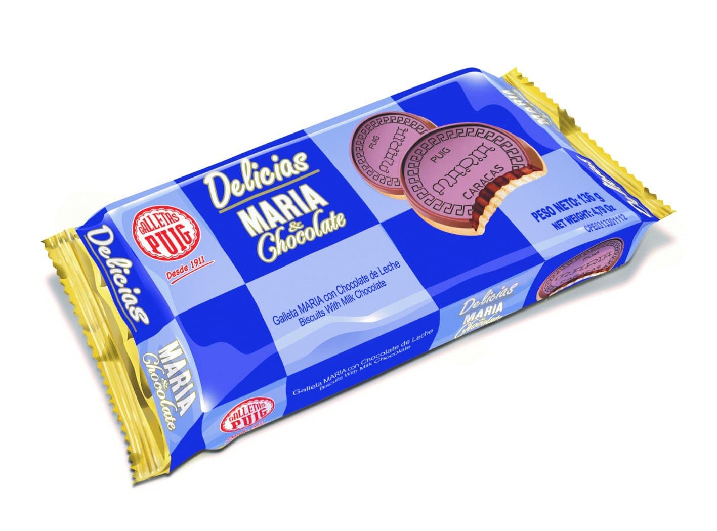 Single Pack Galletas Delicias Maria & Chocolate 4x2 136 gr/ 4.79 Oz