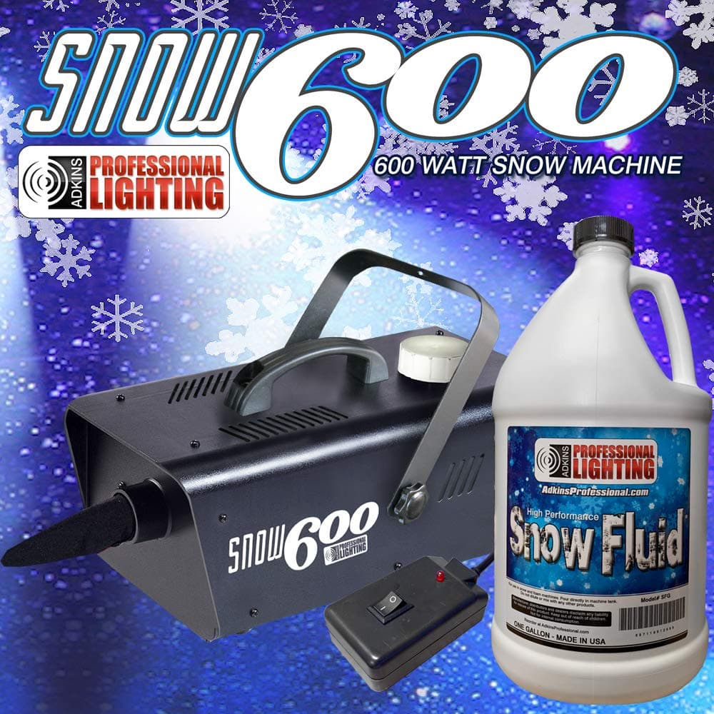 Snow Machine 600 Watt with one gallon of SFG Snow Fluid - High Output. Produces the illusion of real snow. Includes remote control. Let the snow fall all season round!
