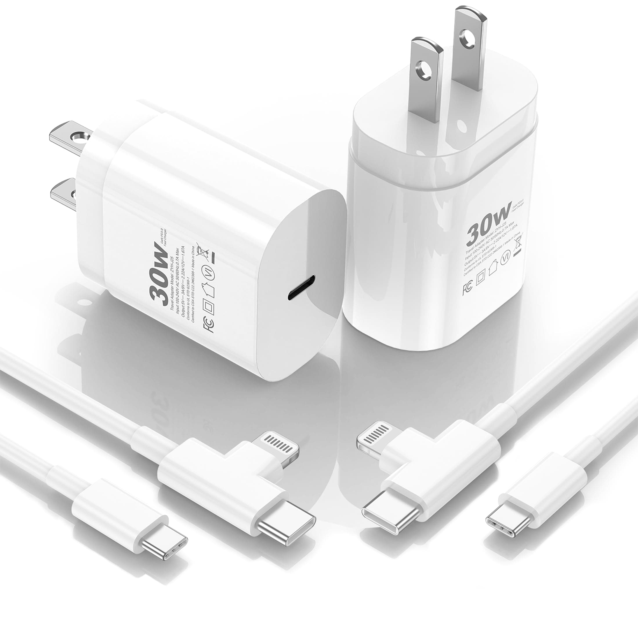 30W iPhone 17/16/15/14/13/12 Charger Fast Charging Block with 6FT Long C to Type C& Lightning Cable.Fast Charging for All iPhone/iPad and Galaxy Series (White 2)