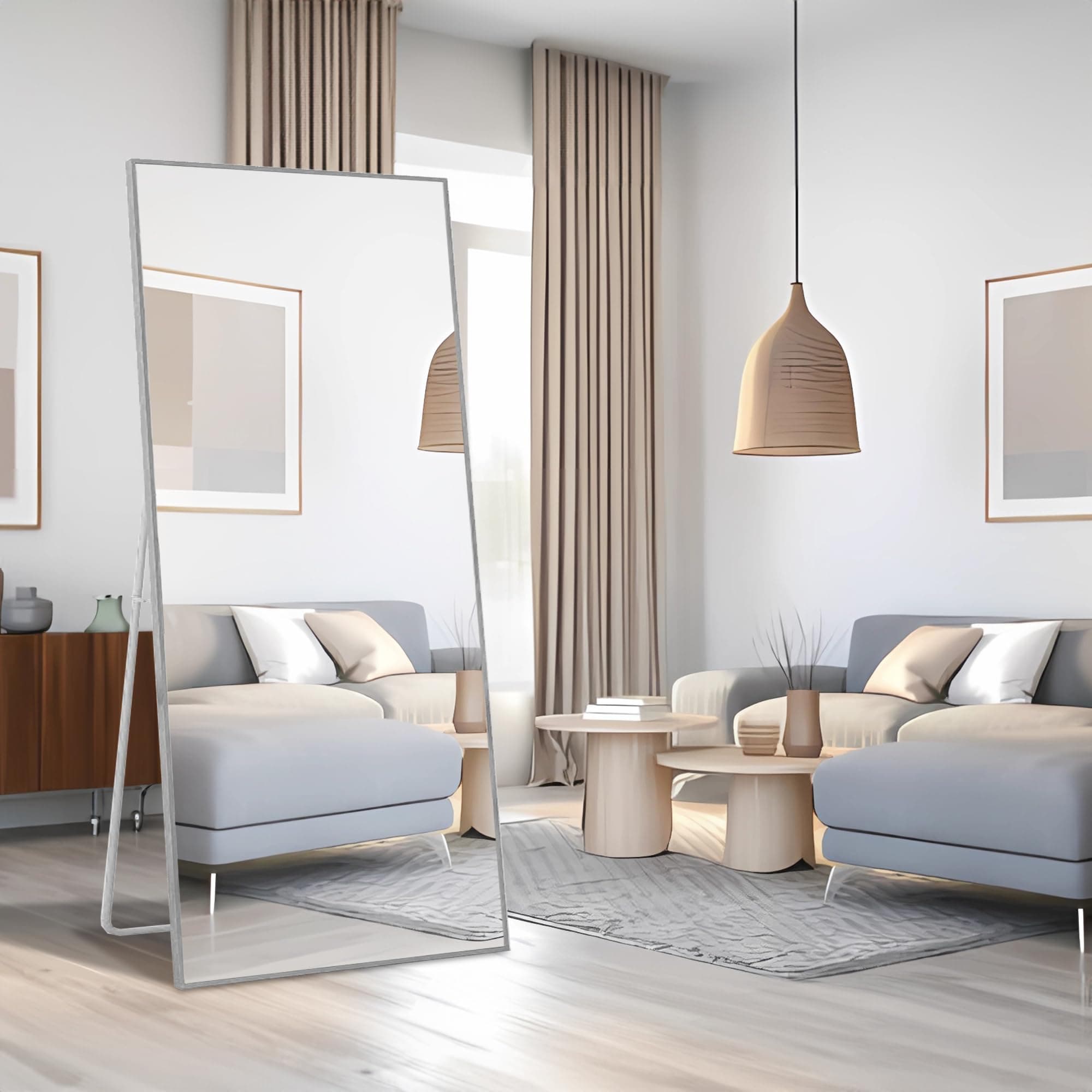 LFT HUIMEI2YFull-Length Mirror 65"x22" Wall Floor Mirrors Wall-Mounted Full Body Dressing Mirror with Aluminum Alloy Frame for Living Room, Bedroom Silver