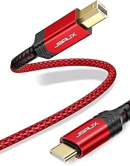 JSAUX USB B to USB C Printer Cable 15ft, Nylon Braided MIDI Cable Compatible With MacBook Pro, HP, Epson, Canon, Brother, Lexmark, Xerox Printers and Scanner - Red