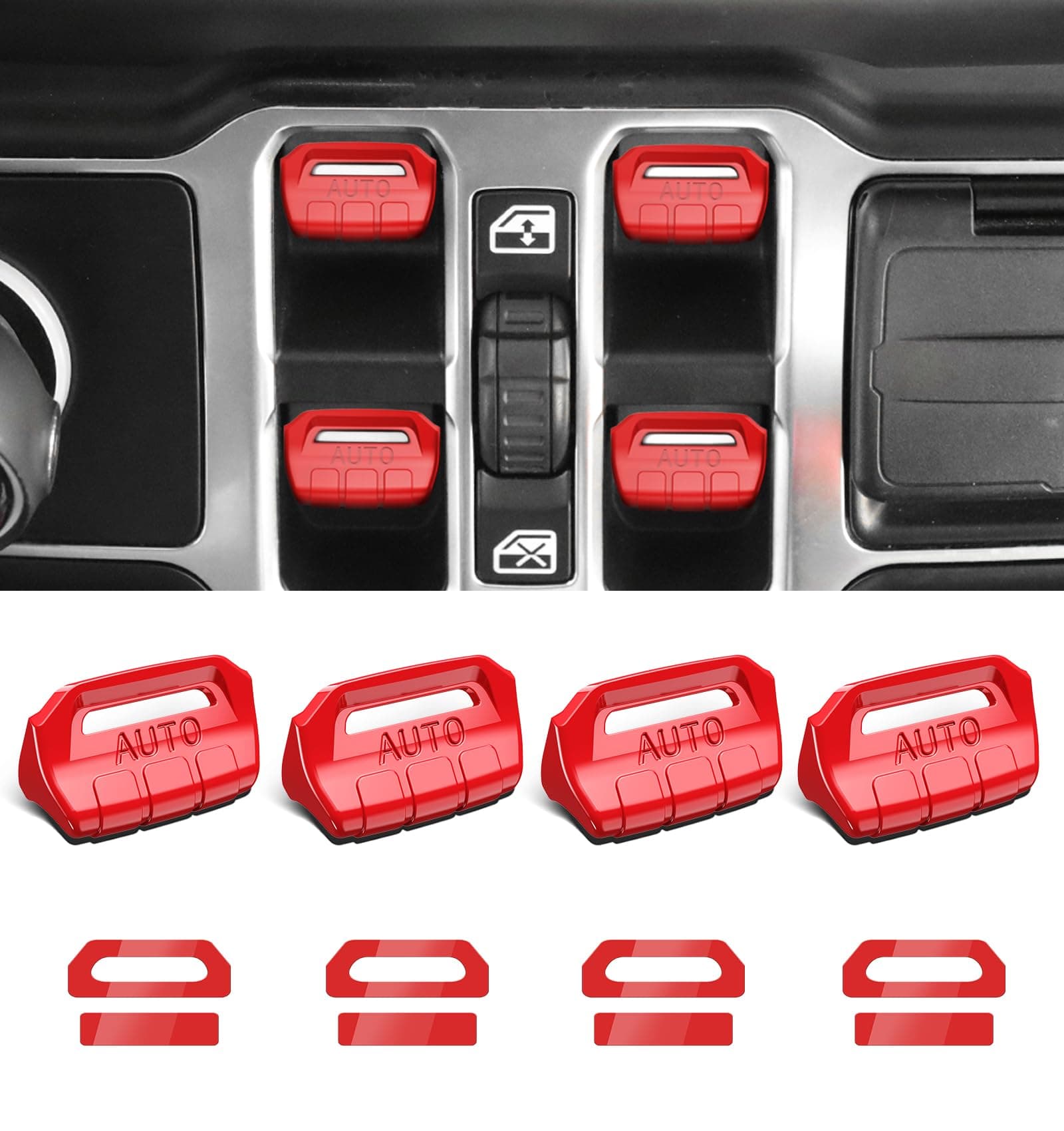 Fits for JL Jeep 4 PCS Upgrade Window Switch Button Cover Compatible with Jeep Wrangler JL JLU 2026 2025 2024 2023 2022 2021 2020 2019 2018 & Gladiator JT 2020-2026 Interior Accessories (Bright Red)