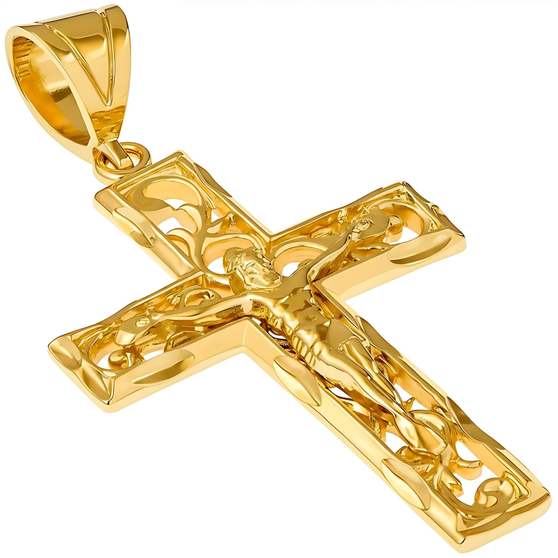 LIFETIME JEWELRY Large Filigree Crucifix Cross Necklace for Men & Women 24k Gold Plated