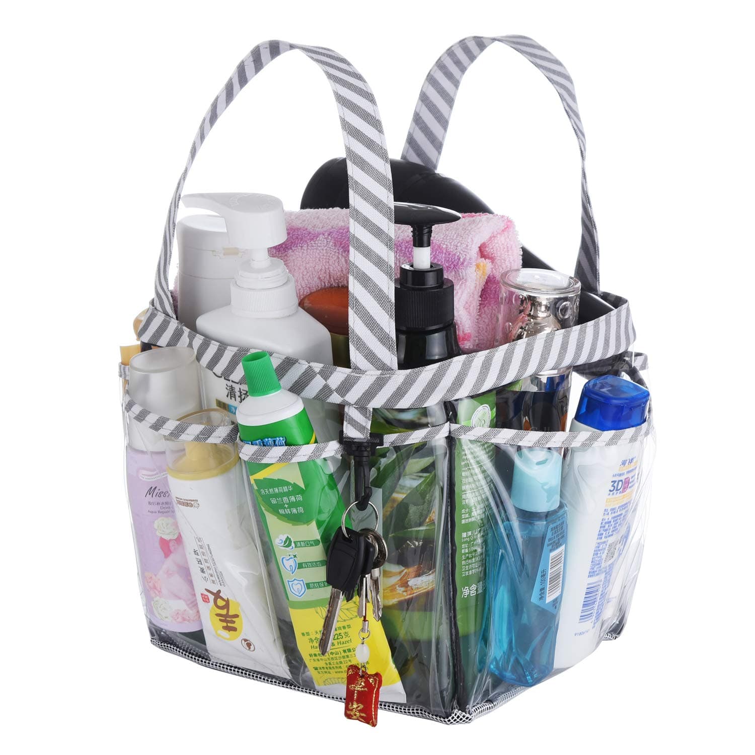 HaundryHaundry Waterproof Shower Caddy for College Dorm Room Essentials, Portable Shower Caddy Tote with 8-Pocket, Shower Bag for Beach, Swimming, Gym, Clear