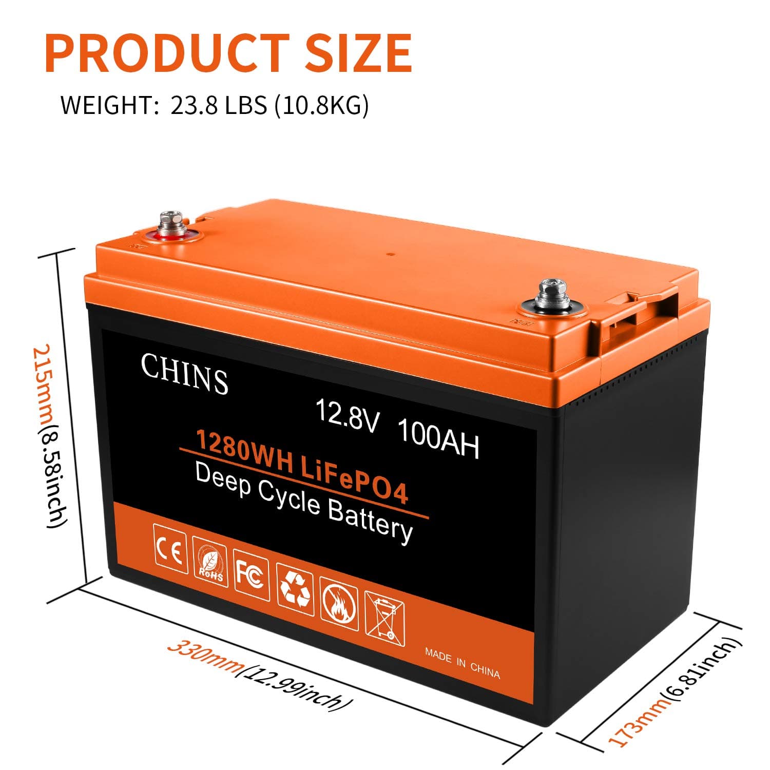12V 100AH Lithium Battery, Built-in 100A BMS, 2000+ Cycles