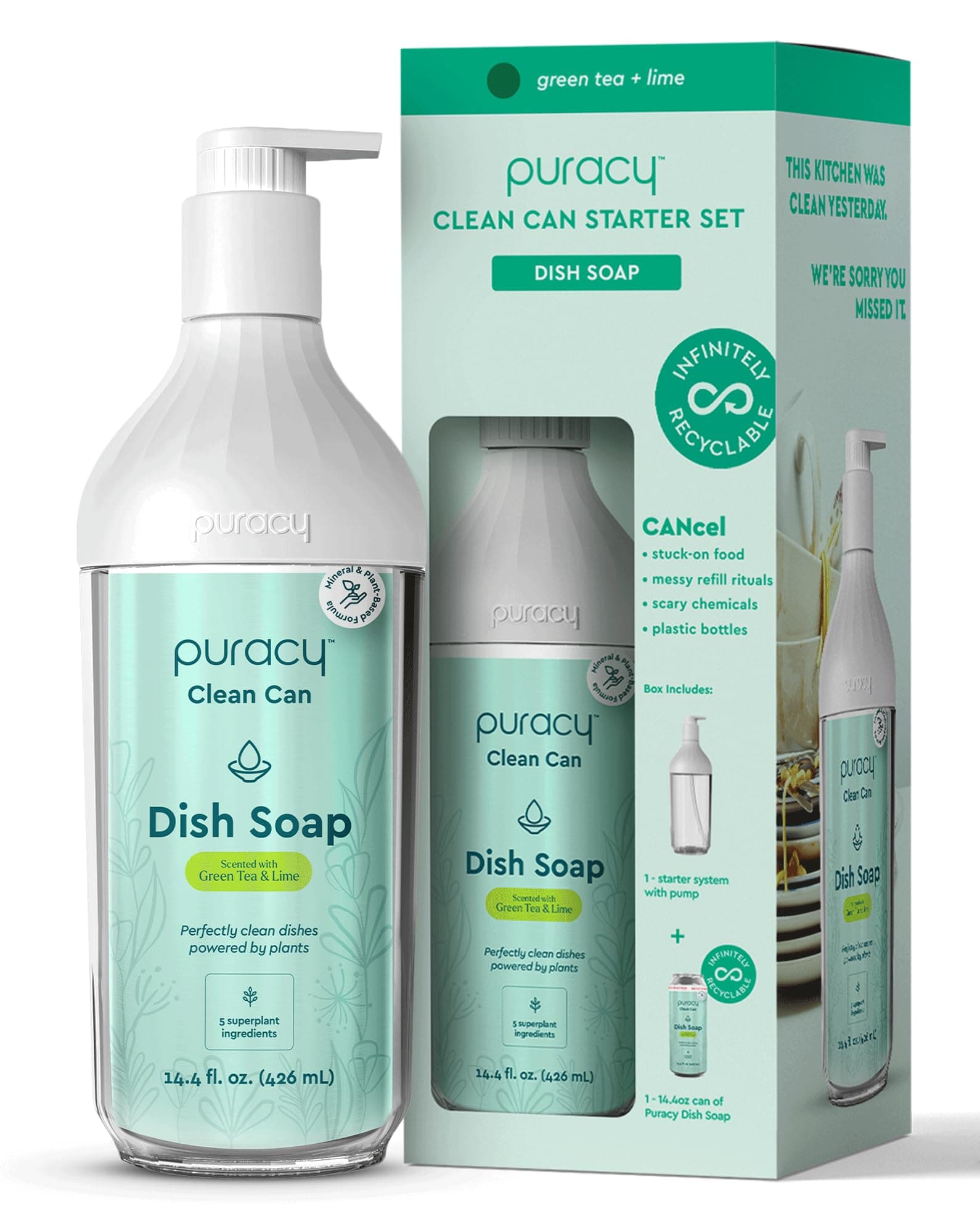 Puracy Natural Dish Soap Can Starter Set - Plant-Based Dishwashing Soap, Non-Toxic Dishwashing Soap, Natural Liquid Dishwashing Soap As Seen On