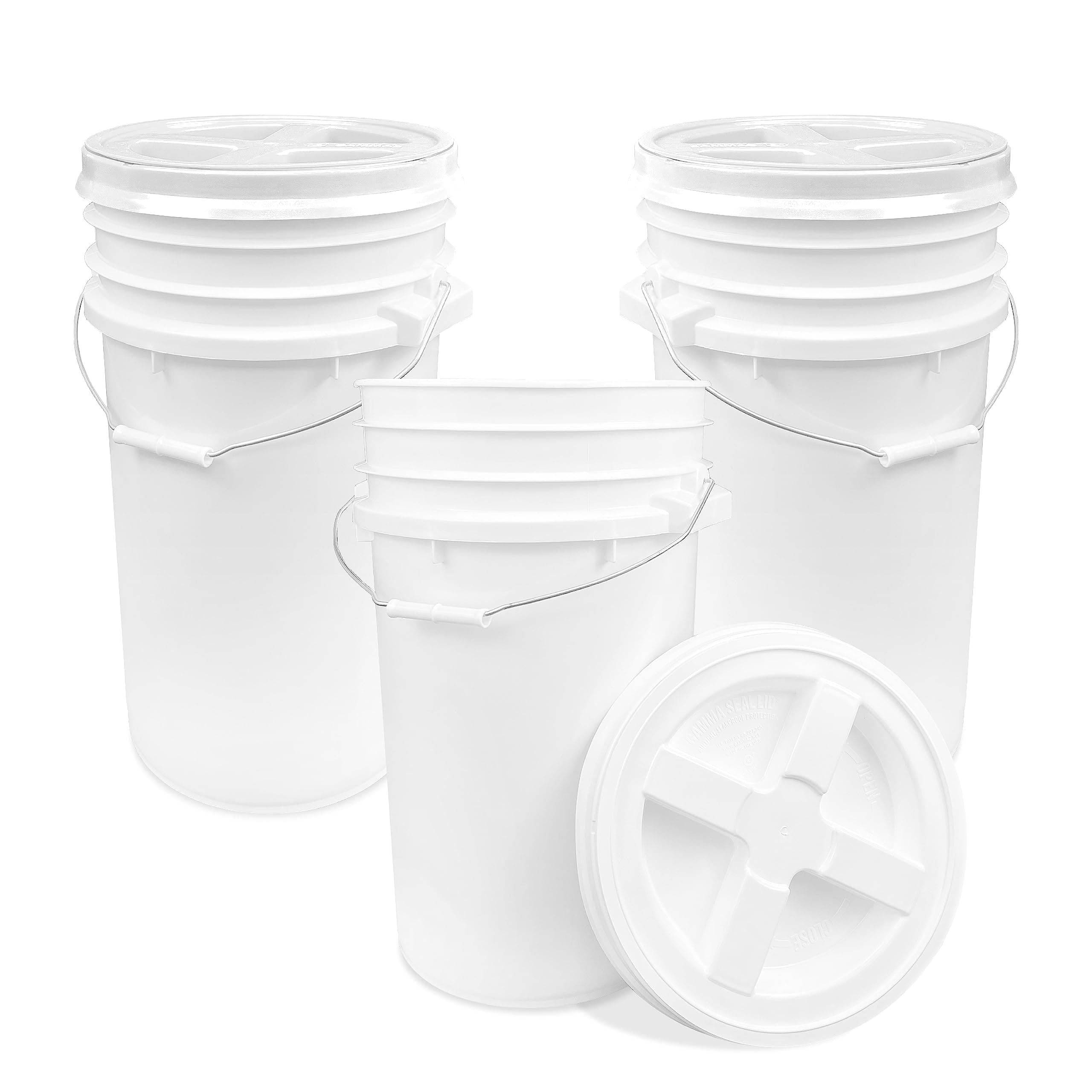 ePackageSupply 7 Gallon White Bucket with White Gamma Screw on Lid, Food Grade Storage, Premium HPDE Plastic, BPA Free, Durable 90 Mil All Purpose Pail, Made in USA (3 Count)