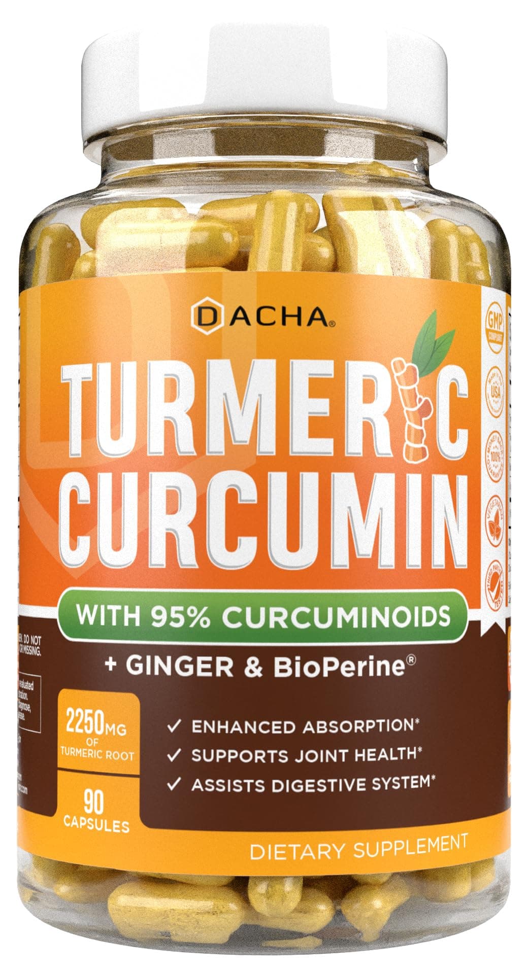 DACHA Nutrition Triple Strength Turmeric Curcumin Supplement (2250mg) - 90 Veggies Capsule