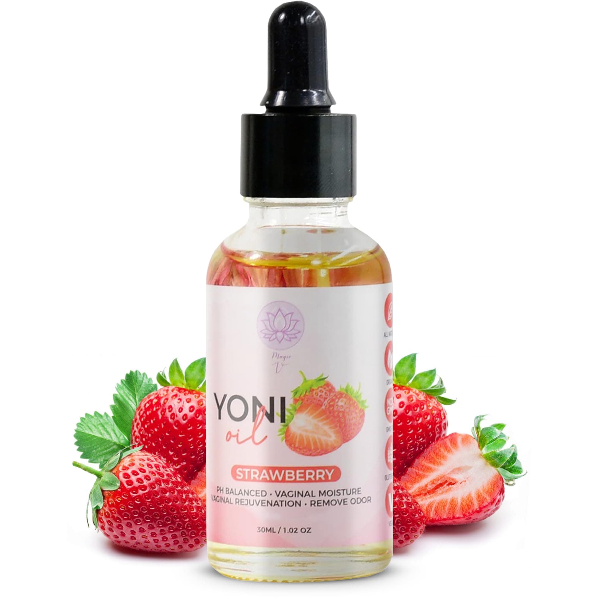 Magic V Yoni Oil for Women – Organic Feminine Care l Moisturizer, pH Balance & Odor Control, Soothes Ingrown Hair & Razor Bumps – Strawberry Scent