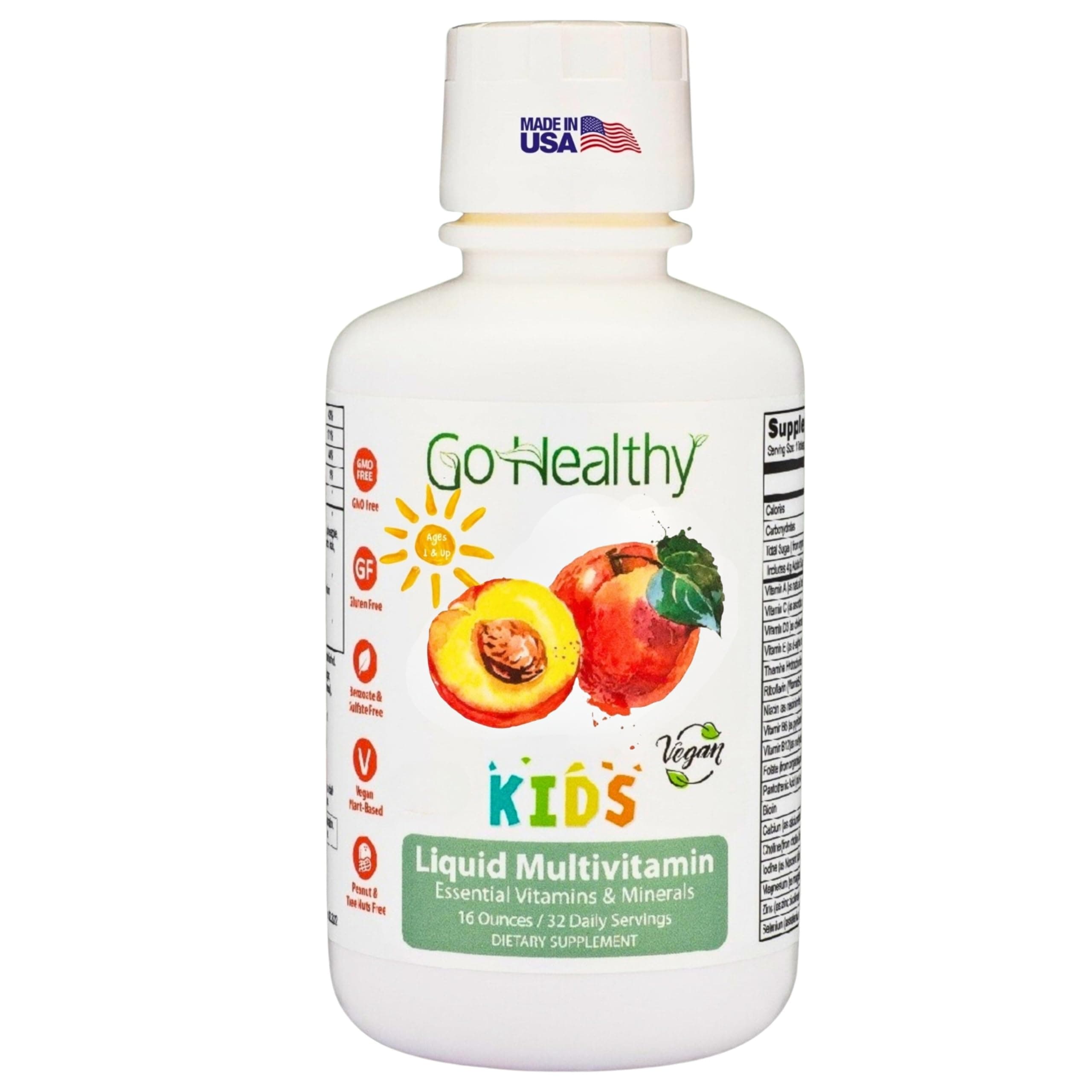 Go Healthy Kids Liquid Multivitamin | Immune Support | Kid Liquid Multivitamins | High Absorption | Vegan Vitamins | Kids Vitamins Multivitamin | Peach Mango - 30-60 Servings
