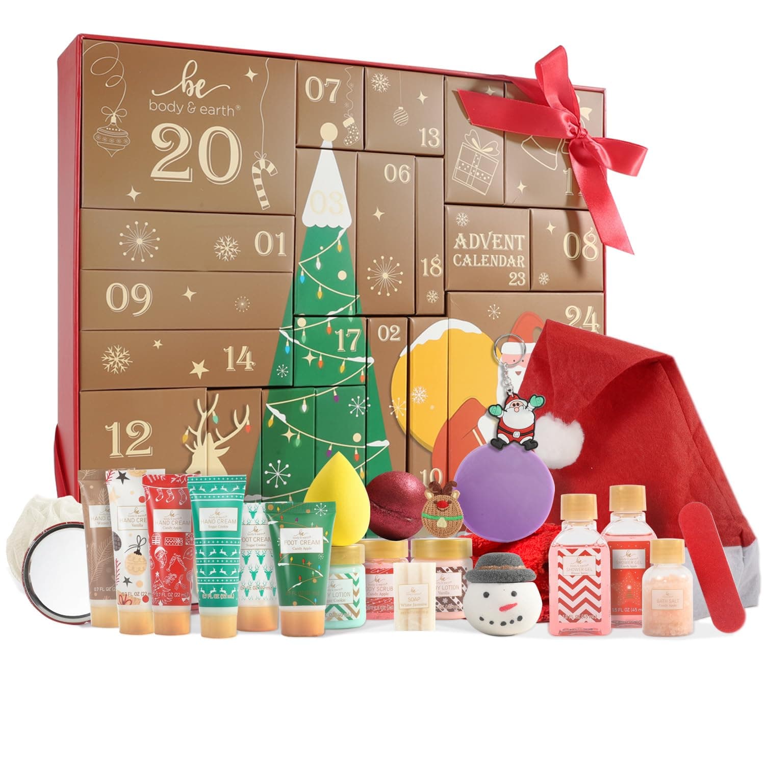 Advent Calendar 2025 Women Gifts, 24pcs Bath Sets for Christmas with Santa Hat, Shower Gel, Hand Cream, Christmas Decorations etc, Xmas Gift Idea for Women, Mum, Family