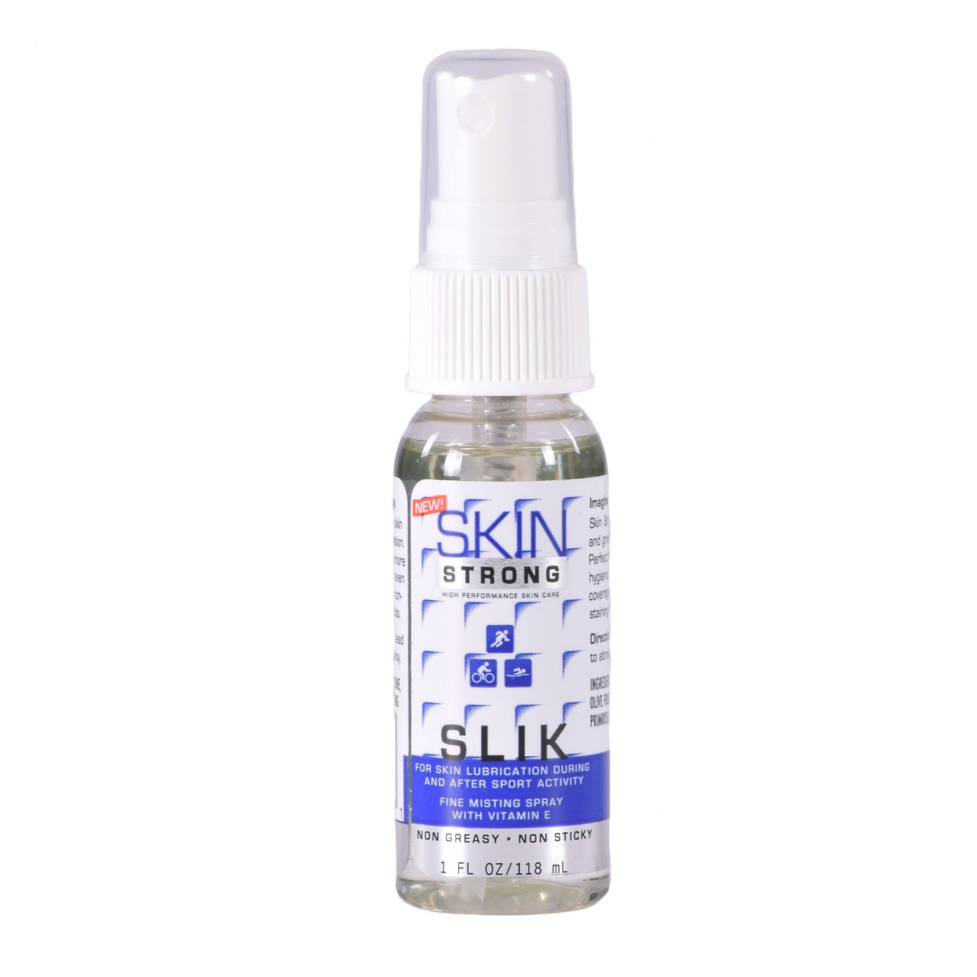 Skin Strong Slik Anti-Friction and Anti-Chafe Spray. Eliminates Chafing and Defends Against Friction. Quick Spray Application for Feet, Thighs, Bras, and Wetsuits. Non-Greasy and Non-Staining.
