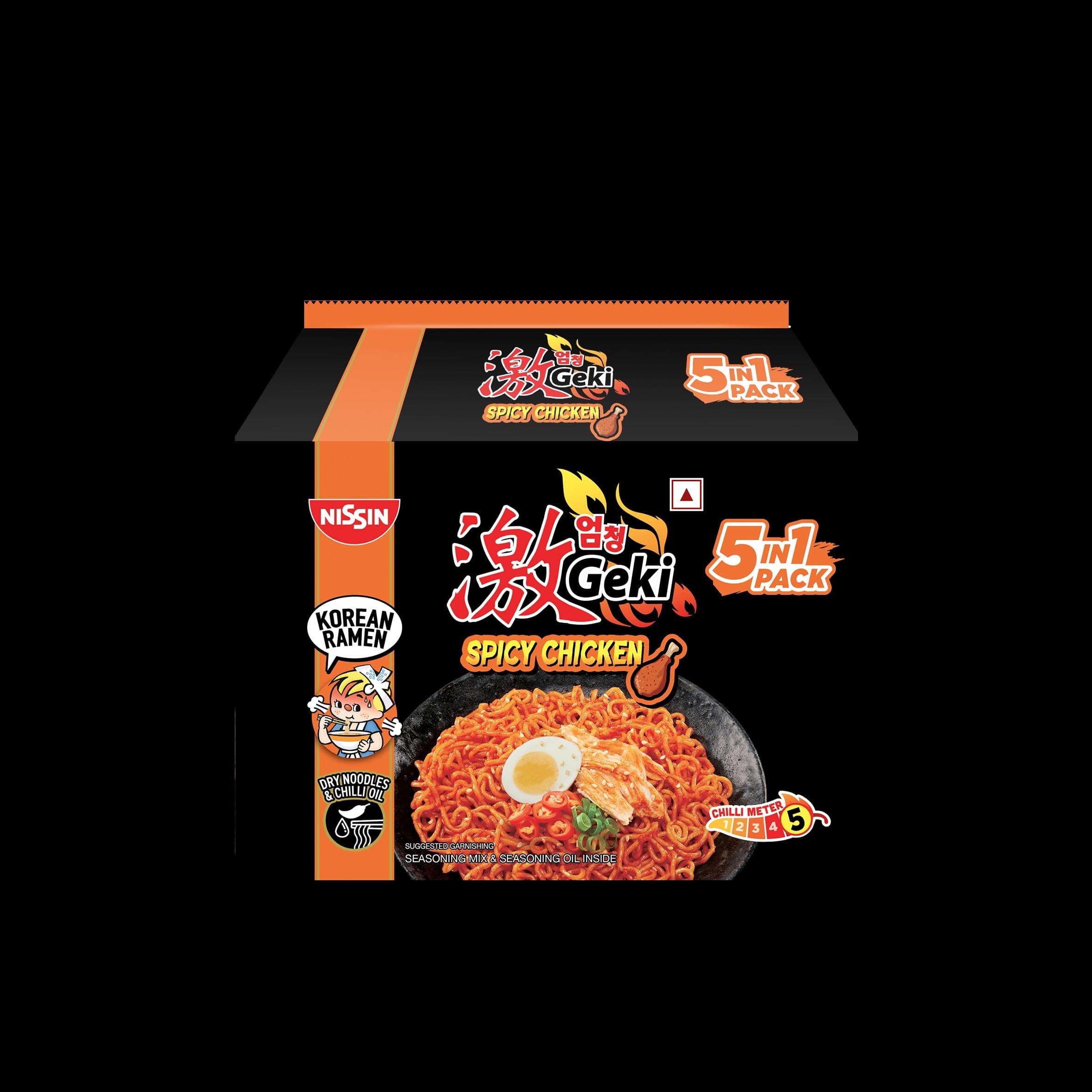 Nissin Geki Korean Ramen Spicy Chicken Instant Noodles-5 in1,400gm