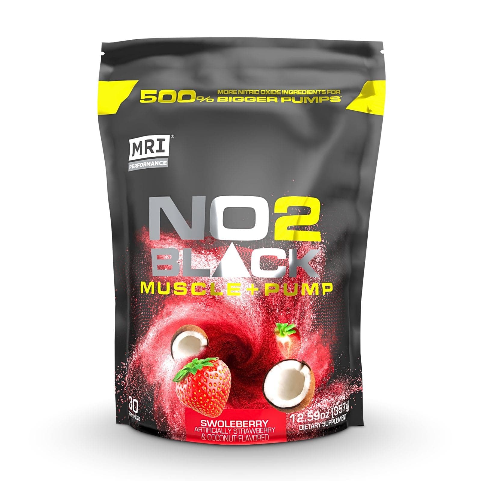 NO2 Black Nitric Oxide Supplement for Pump, Muscle Growth, Vascularity & Energy - Powerful Stim-Free Pre-Workout with Citrulline (30 Servings) (Swoleberry)