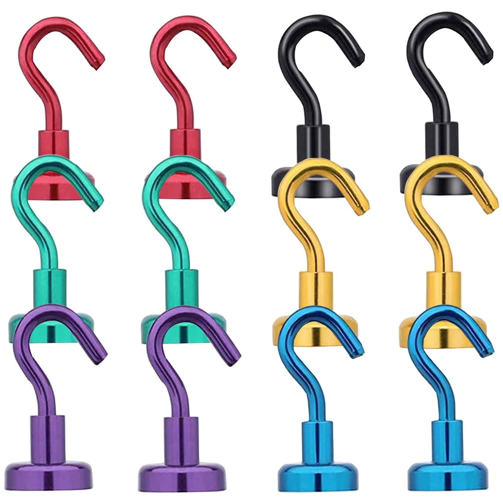 12Pack Magnetic Hooks for Cruise Cabins ,Magnet Hooks for Fridge Hanging Heavy Duty 25LB Colorful Magnets with Hooks Strong Cruise Magnetic Hanger Hook for Refrigerator Grill Tools Pot Holders Locker