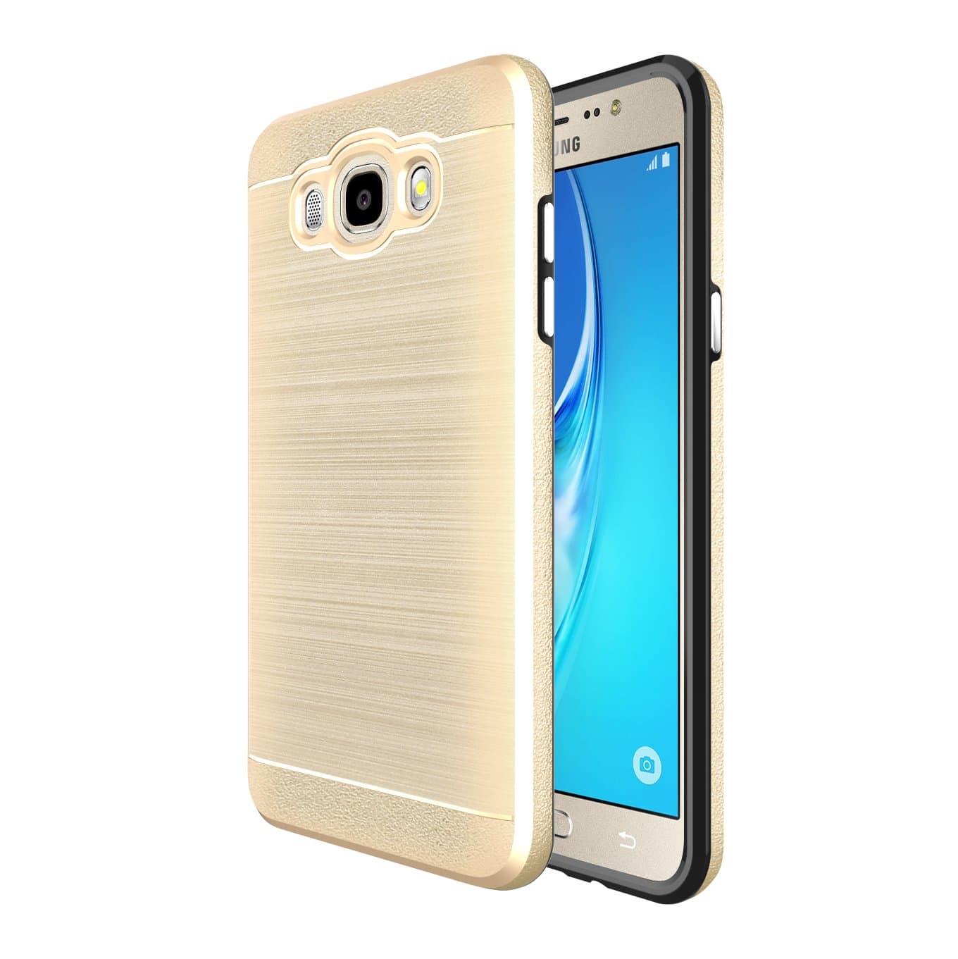 Galaxy J7 2016 Case, Demacia [Slim Meta] Slim Fit Premium Dual Layer Protection Case with Metallic Brush Finish Back with Shock Absorbing TPU Inner Layer for Samsung Galaxy J7 2016 (Gold)