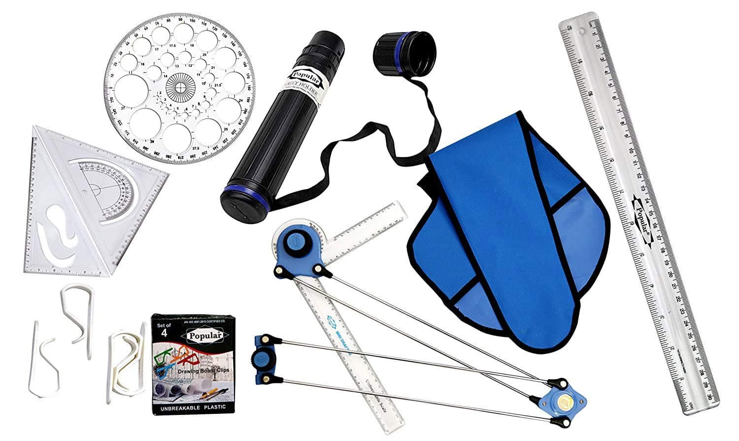 Mini Drafter Combo 1 – for engineering drawing – for students, architect, artist – Contains Minidrafter, Sheet Container Tube, Scale, Procircle, Set Square & Board Clips (COMBO 1)