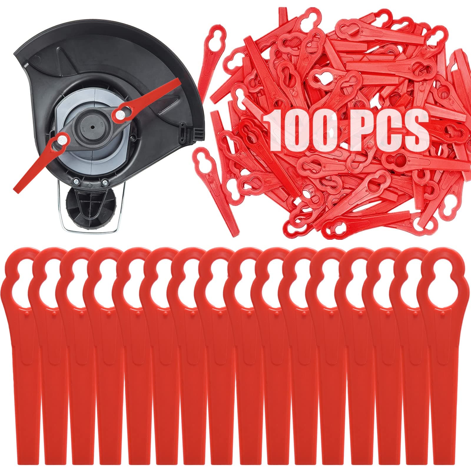 100 Pcs Grass Trimmer Replacement Blades, 83 mm Plastic Garden Mower Blades Cordless Lawn Mower Cutting Blades Lawn Strimmer Accessories Tool for Swift Ryobi VonHaus Grass Strimmer-Red