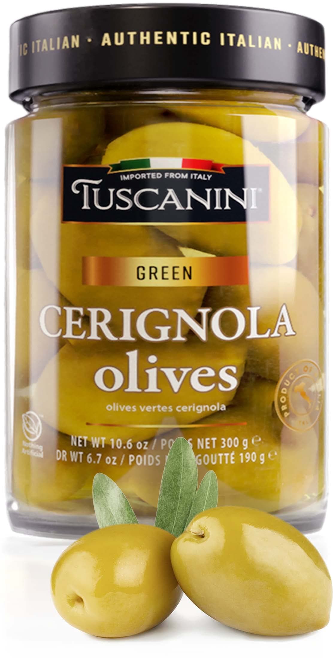 Tuscanini Premium Italian Cerignola Whole Green Jumbo Olives, 10.9oz | Mild & Smooth Flavor | Imported from Italy | Kosher