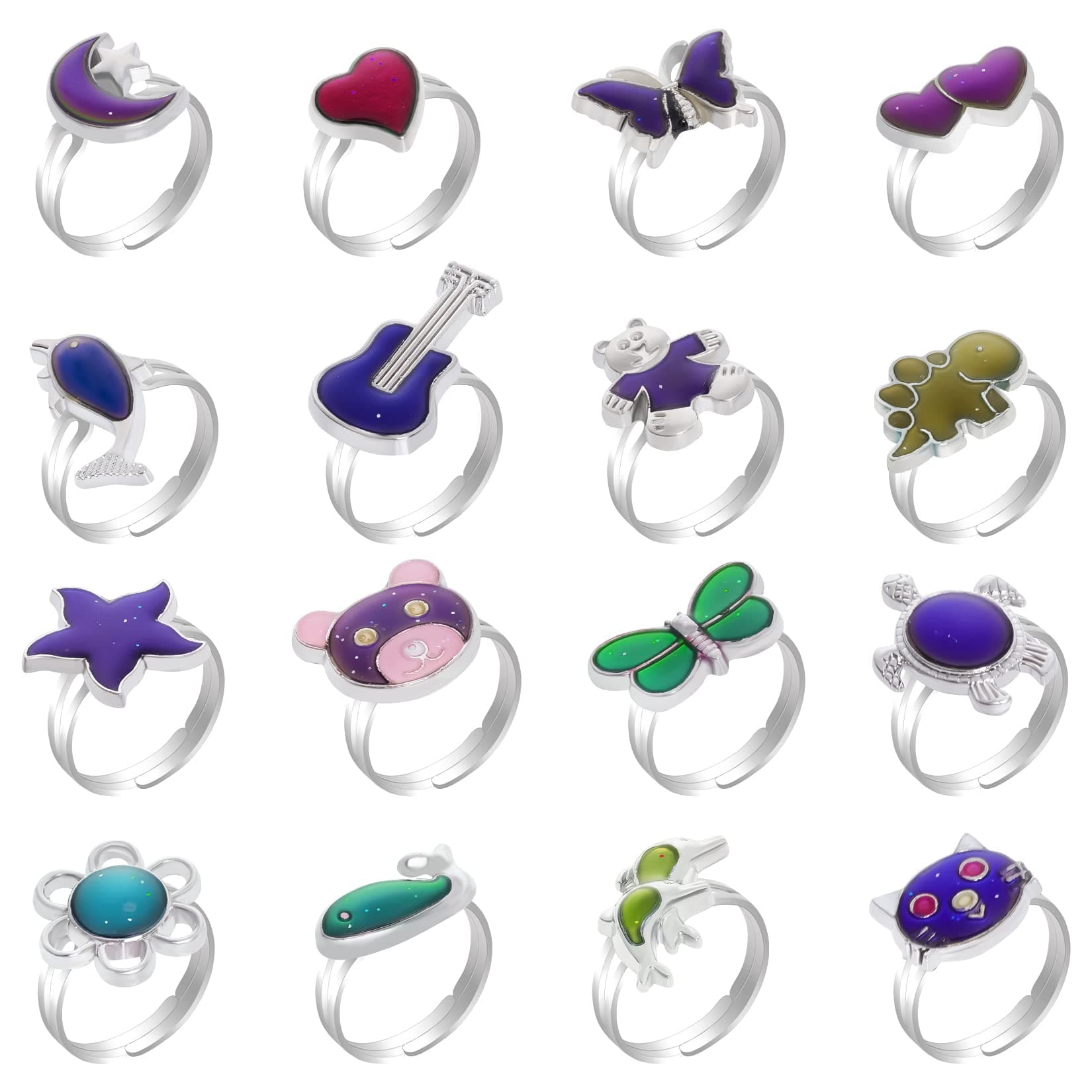 SUMERSHA 16Pcs Mood Rings Adjustable Color Changing Rings for Women Birthday Party Favors Halloween Costume Props