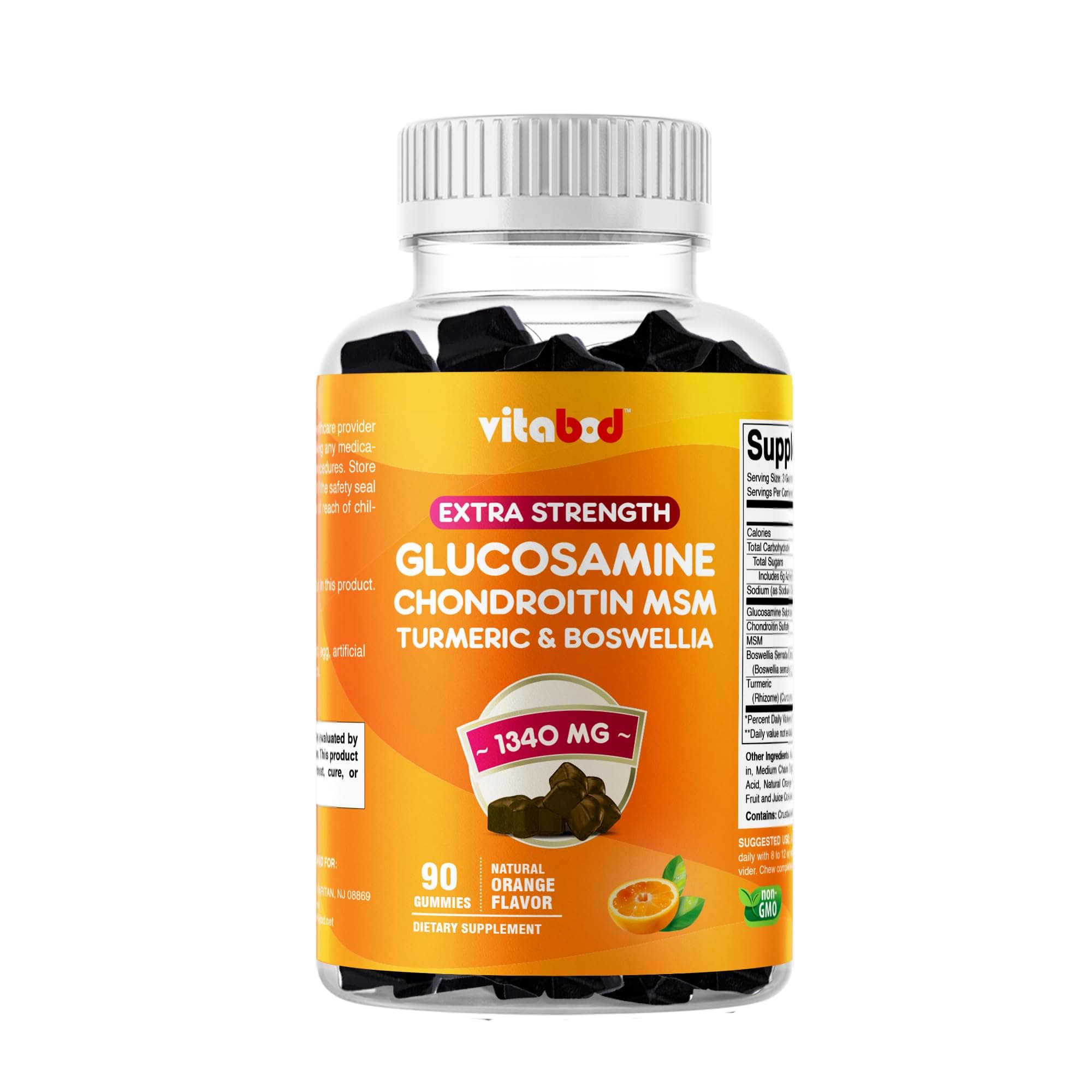 Extra Strength Glucosamine Chondroitin Gummies with MSM, Turmeric, & Boswellia – 90 Pectin-Based Gummies – Joint Support Supplement for Adults (Men & Women)