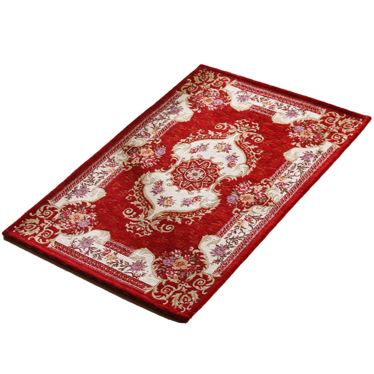 KEYAMA Acrylic Non-Slip Carpet Stair Treads Thicken Rectangle Jacquard Parlor Floral Area Rugs Classical doormats Stair Corner Matching Landing Carpet mats 20"x32" Red