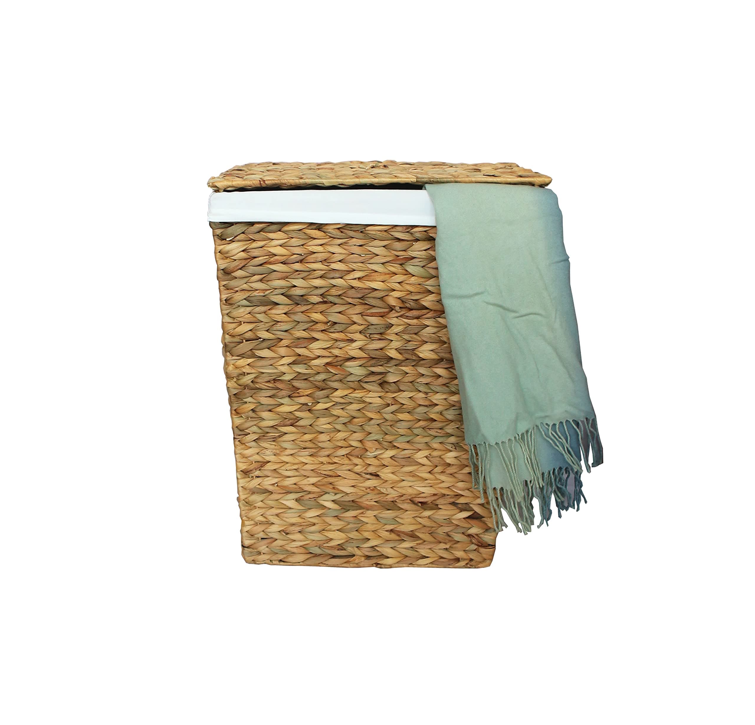 B.U.STYLE Eco-Friendly Laundry Hamper with Lid, Laundry Hamper with 2 Removable Liner Bags, Handwoven Laundry Basket with Lid and Handles, Foldable and Easy to Install Clothes Basket, Natural