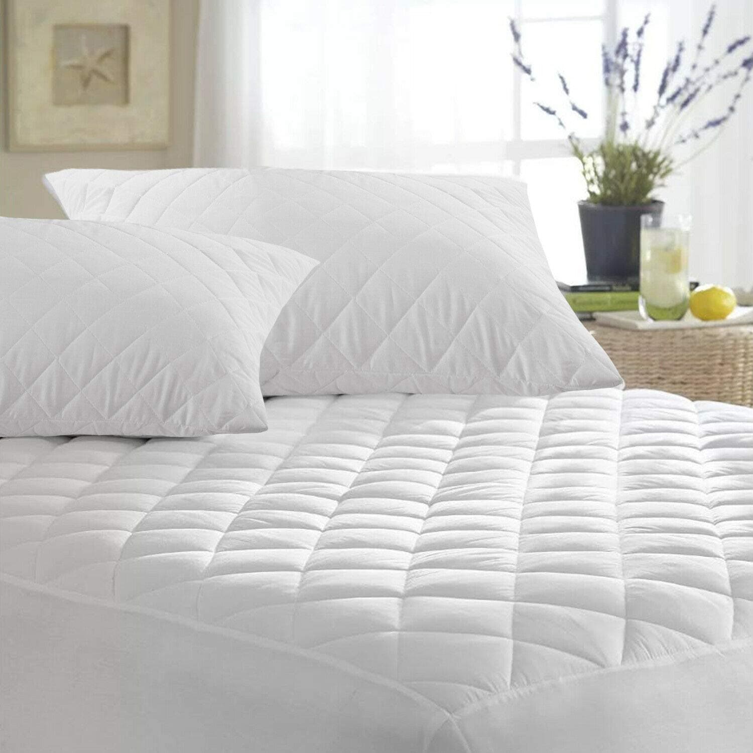 MAS InternationalLtd Luxury Quilted Mattress Protector Microfiber Fitted 30cm Deep Skirt Soft Touch for Extra Comfort Non Noisy Hotel Quality Anti-Allergy & Breathable - (Single)