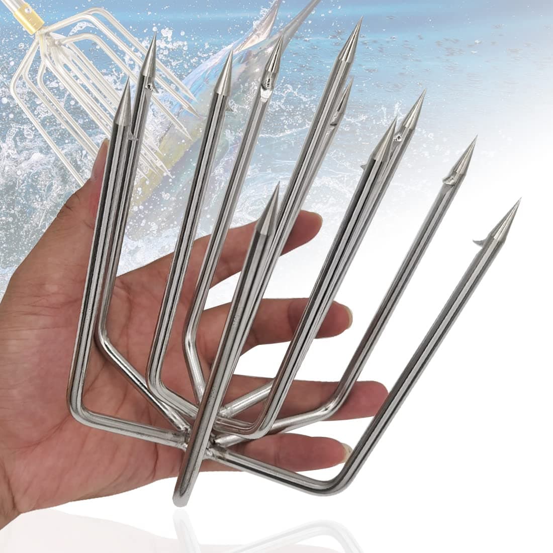 Large Fishing Harpoon 7-11 Prong Barded Stainless Steel Hunting Fish Gig Gaff Fork Hook with 8mm Screw for Catching Big Fish Mole Big Bullfrog