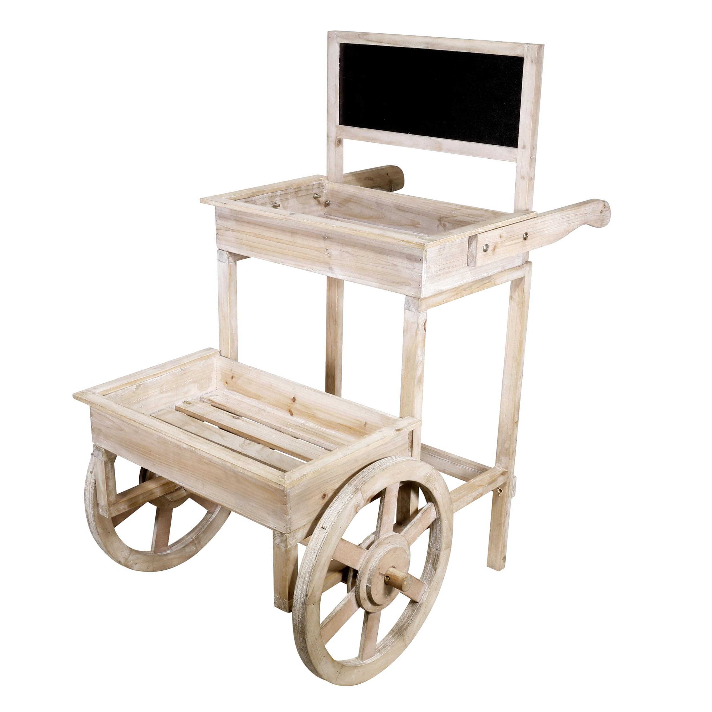 Alpine Corporation MBB104 Indoor Outdoor Wooden 2 Tier Plant Display Stand with Chalkboard and Wheels, 34" Tall, Off-White