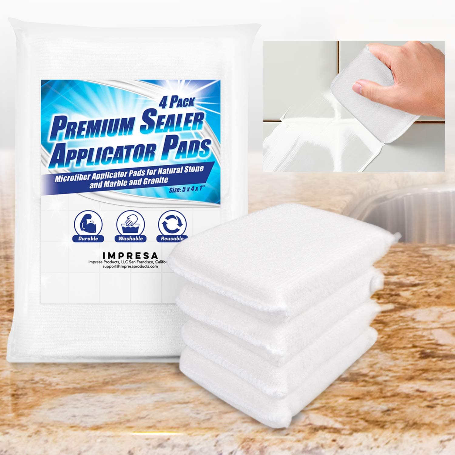 4 Pack Sealer Applicator Pad to Seal Tile, Marble, Granite, Natural Stone, Slate, Travertine and Grout Surfaces with Advanced Microfiber
