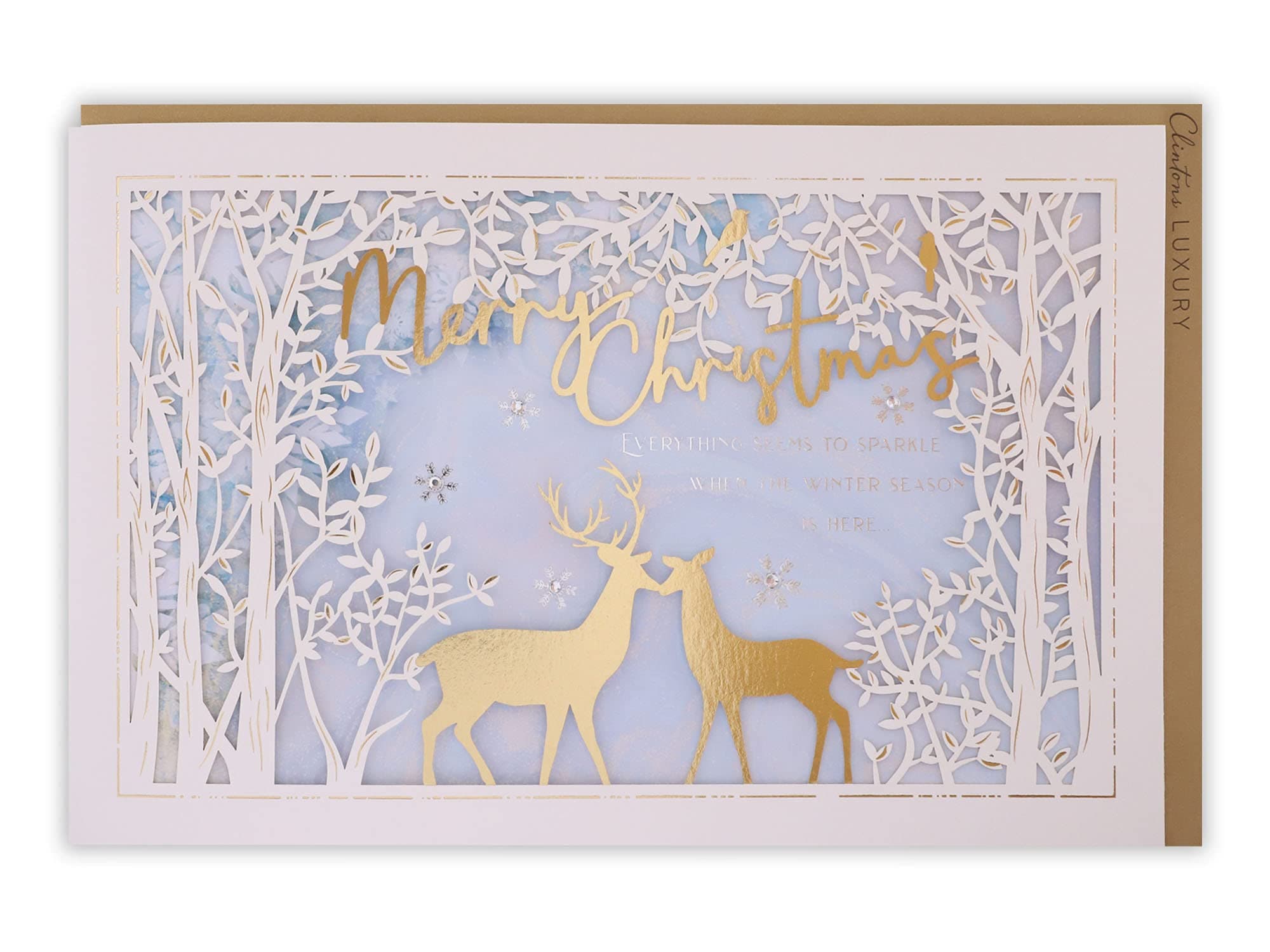 Clintons: Lasercut - Deer In Trees General Christmas Card, General Xmas Card, Single Christmas Card, Cut out Christmas Card, Multi-colour, 260 x 171, 1169589