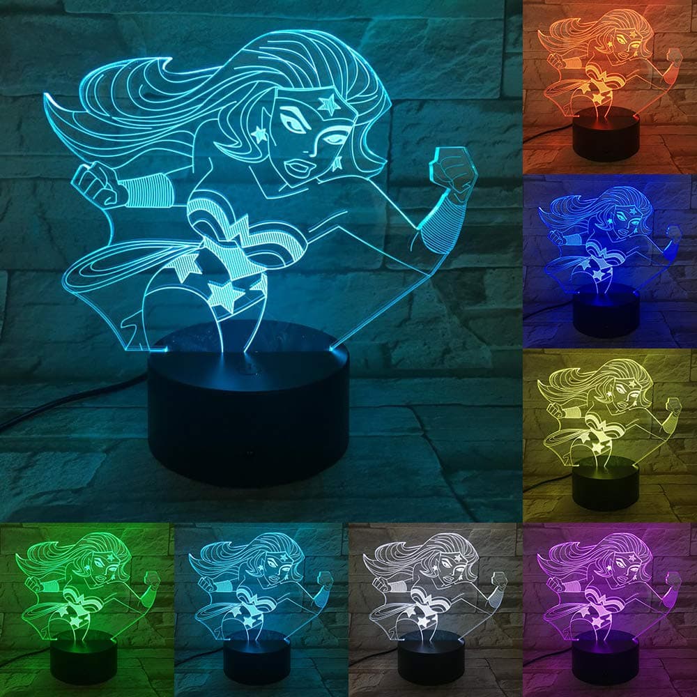 Wonder Woman 7 Color 3D Night Light Led Touch Lamps for Kids Baby Sleeping Night Light