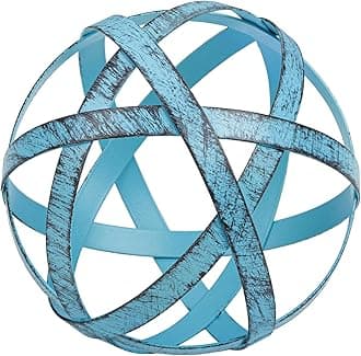 Everydecor Metal Decorative Sphere for Home Decor - Hand Painted, Modern Decorative Balls for Living Room, Bedroom, Kitchen, Bathroom, Office - Table Decorative Orbs for Centerpiece (Distressed Blue)