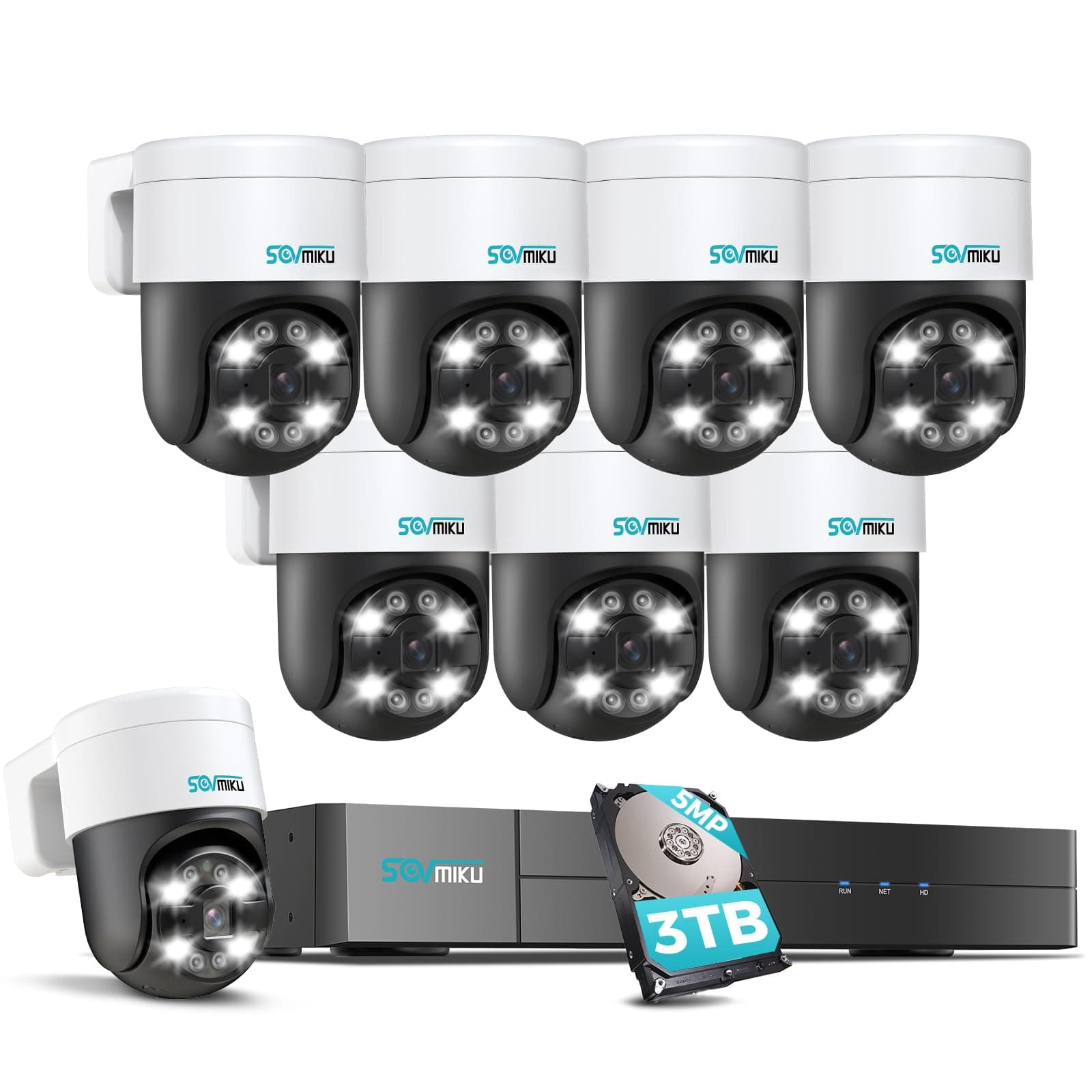 SOVMIKU POE Security Camera System, 4K NVR【320° Pan 90° Tilt+5MP PoE Camera 】 Human Detection, 0 Monthly Fees, PTZ Camera Outdoor, 2-Way Audio, Home Security Camera Systems