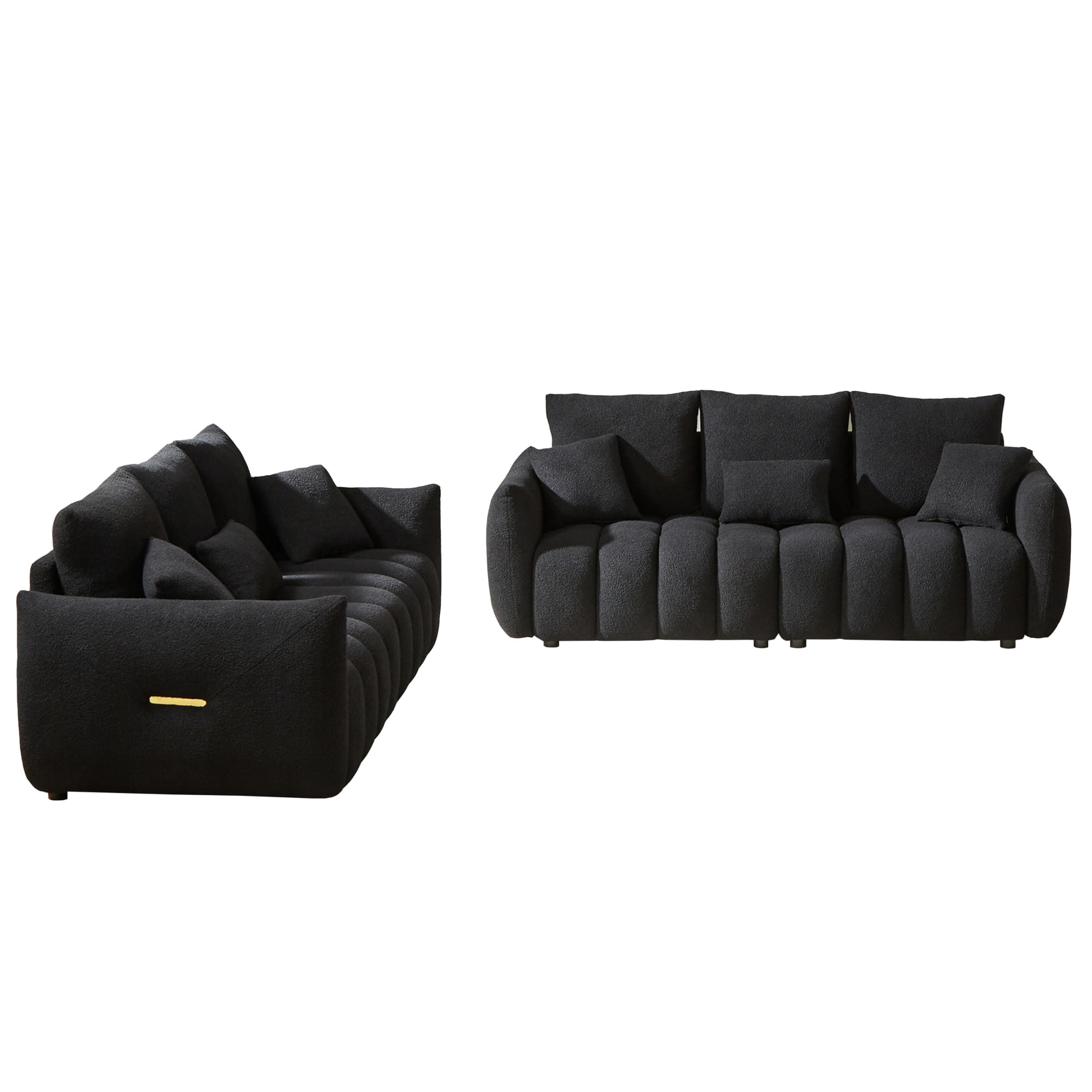 2 Pieses Modern Sofa Sets Luxury Teddy Upholstered Golden Element Accents Armrests Tufted Sofa&Couch Include 3 Seater Couches and 12 Pillows for Living Room, Bedroom, Apartment and Office Furniture